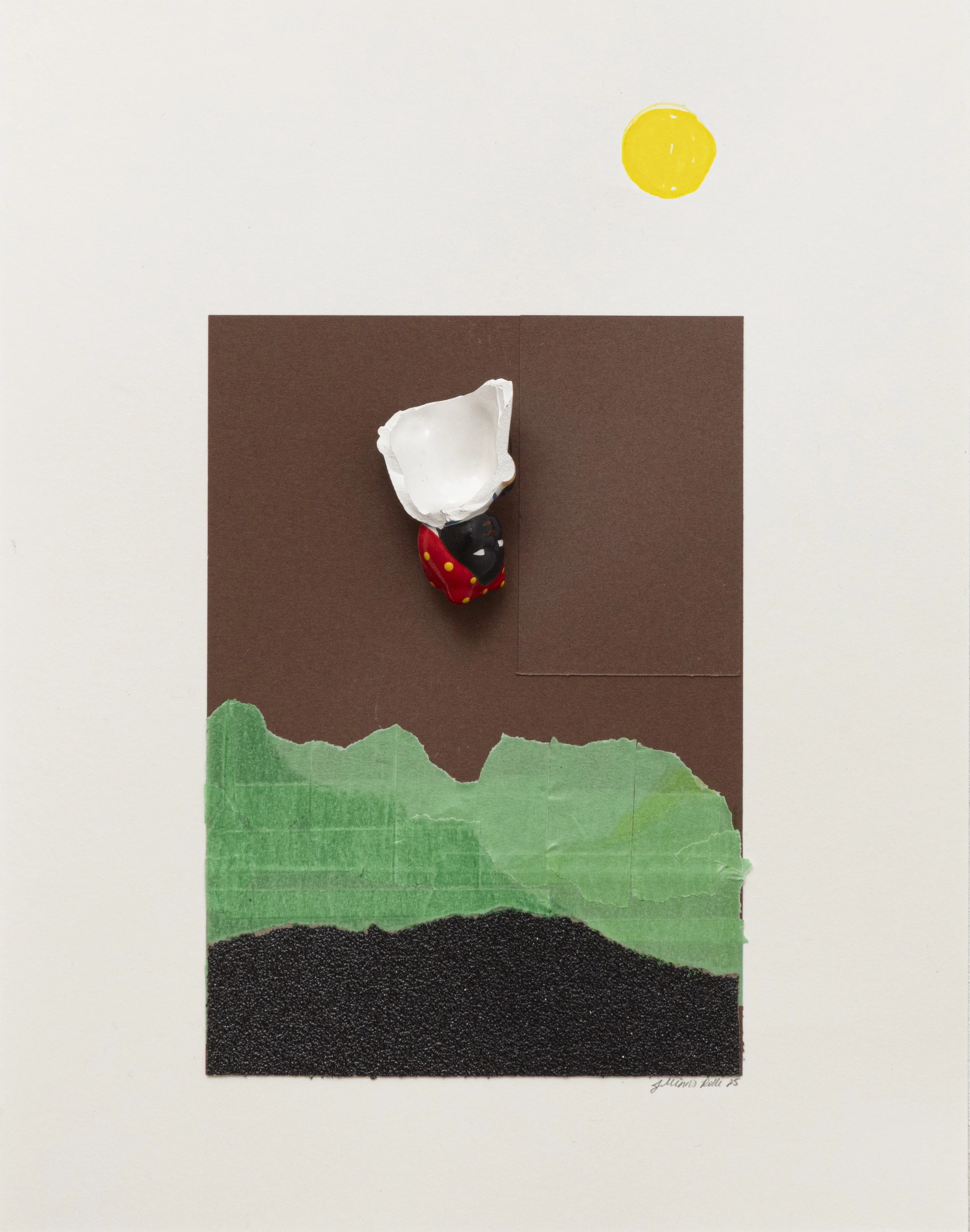 Jodi Minnis: We Landed on Clifton and the Whales Wept, 2025. Found object, marker and mixed media collage on paper. 14 x 11 in. (framed) 35.56 x 27.94 cm (framed). $1,540. Framed.