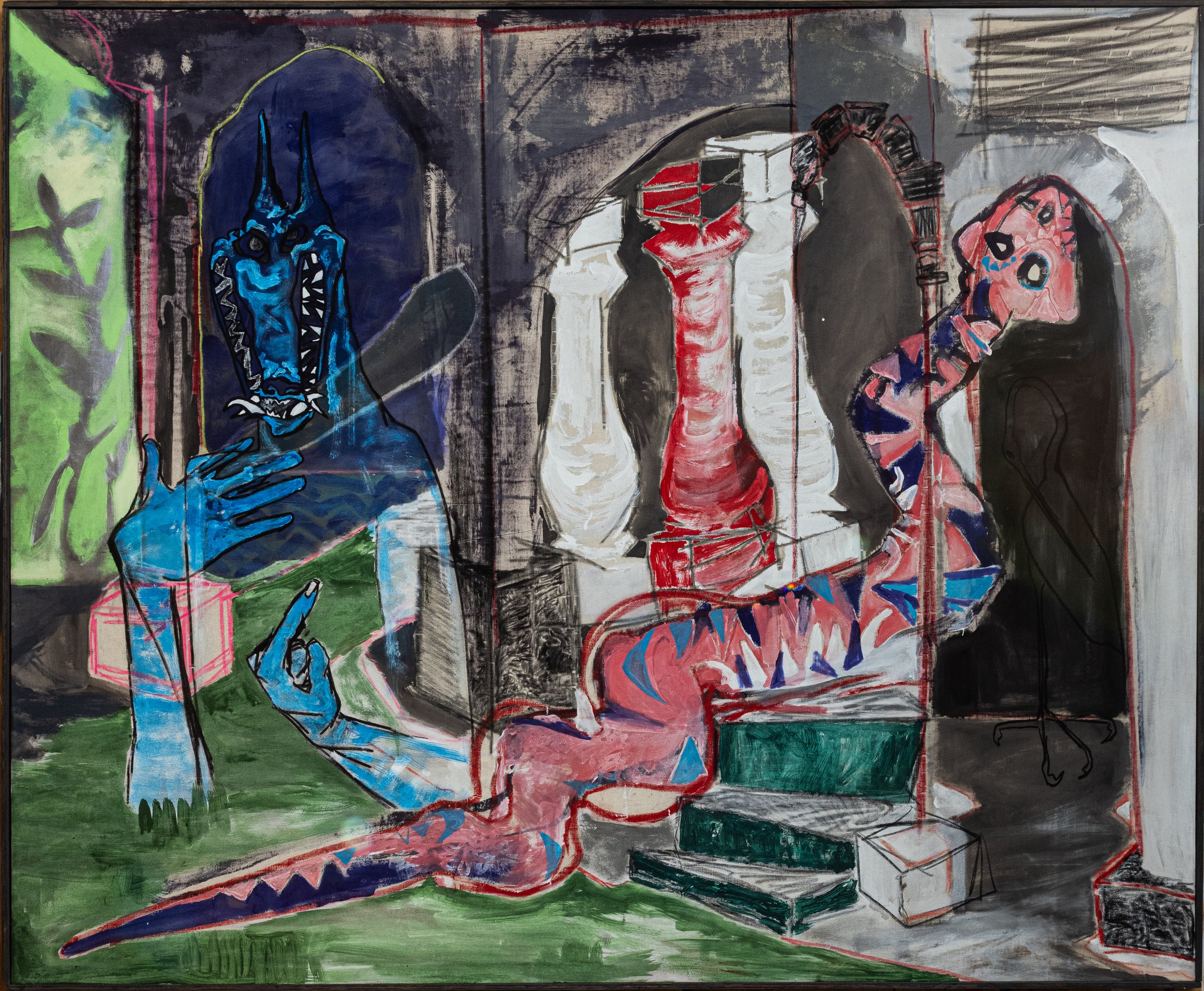 Matthew David Rahming: All the saints are as people, as grass, 2026. Acrylic, charcoal, oil pastel on canvas. 60 x 72 in. (152.40 x 182.88 cm). $13,200