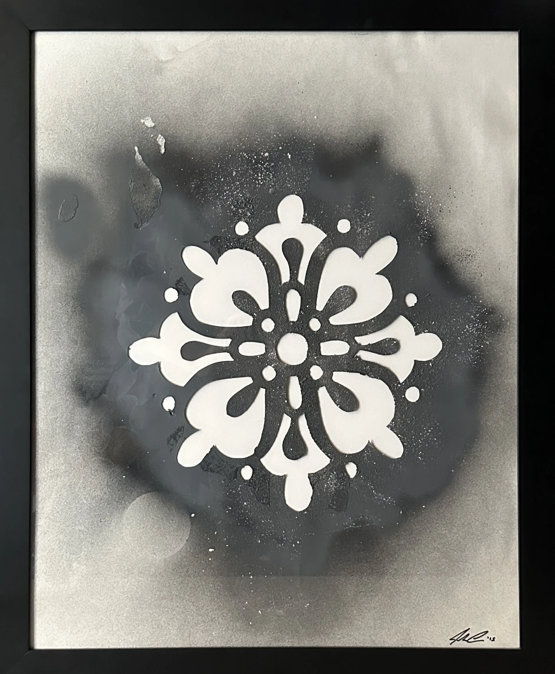 John Cox: Untitled stencil (Shima), 2015. Paper, spary paint. 24 x 18 in. (60.96 x 45.72 cm). $2,750. Framed.