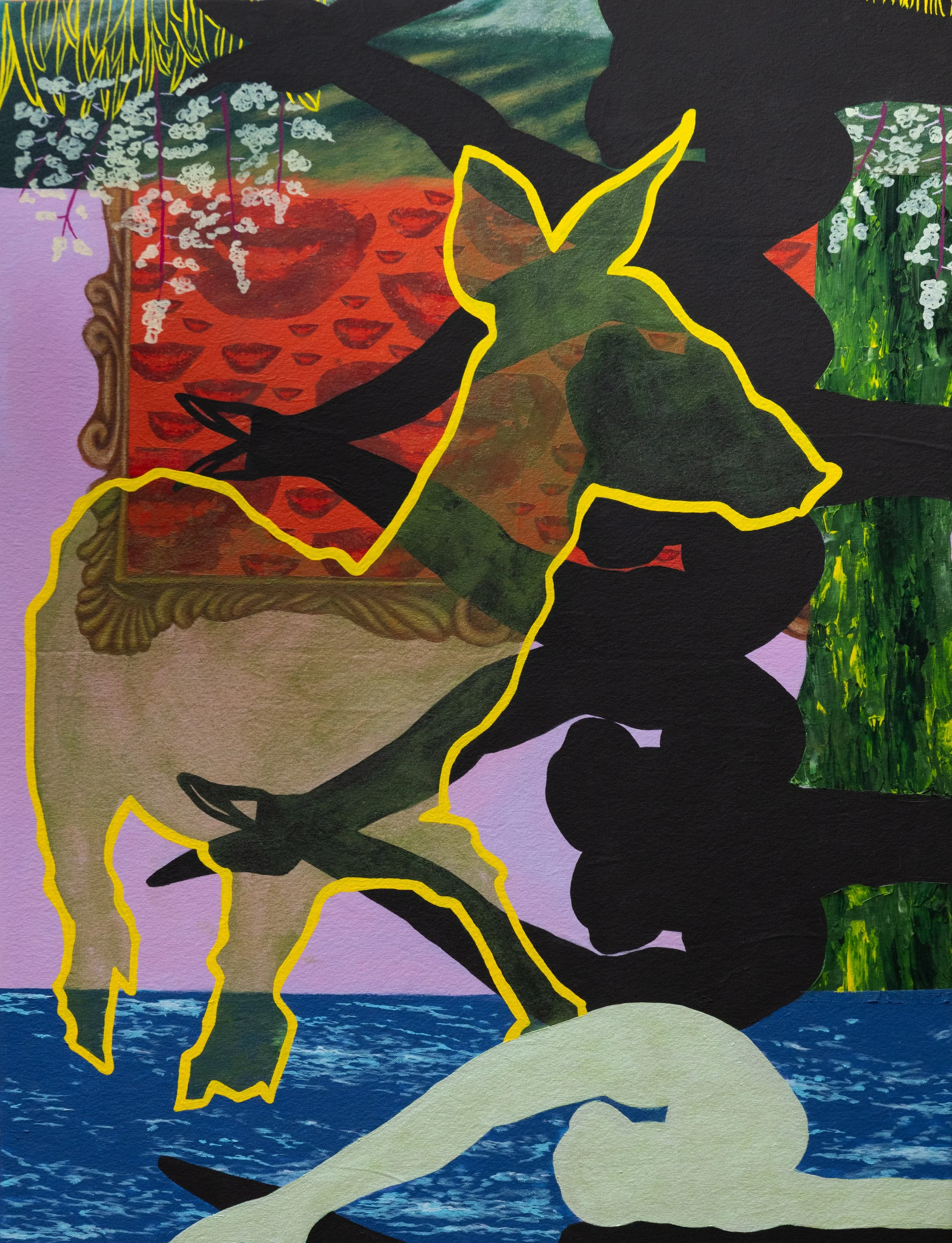 Cydne Jasmin Coleby: Fawning, 2026. Mixed media on canvas. 48 x 36 in. (121.92 x 91.44 cm). SOLD