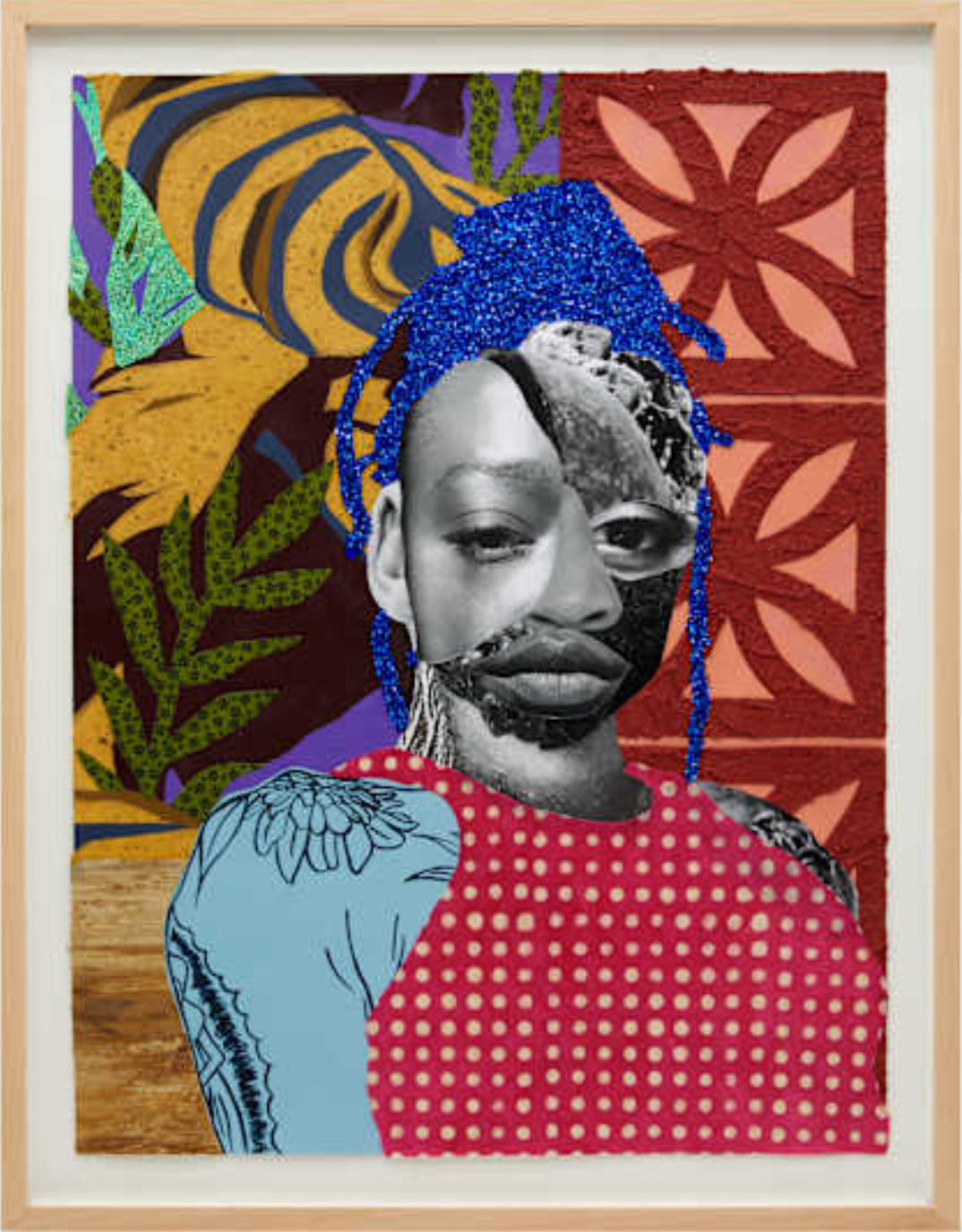 Steven Schmid: All Teeth 3, 2023. Acrylic, Assemblage, Colouring Pencils, Image Transfer on Handmade Paper. 21¾ x 31¾ in. (55.24 x 80.64 cm). $2,530. Framed.