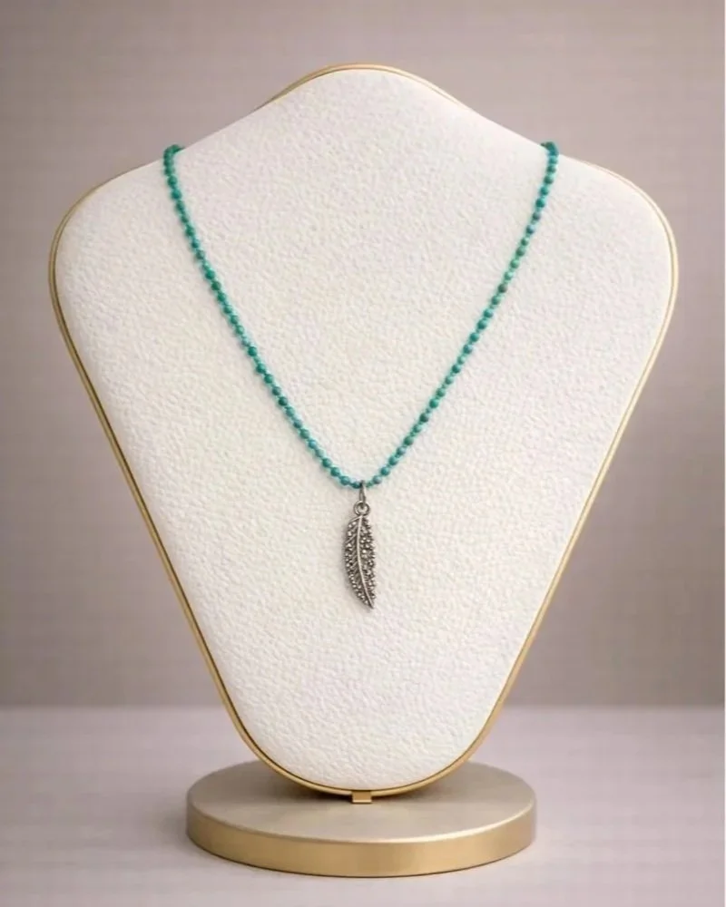 Turquoise and Diamond Feather Necklace