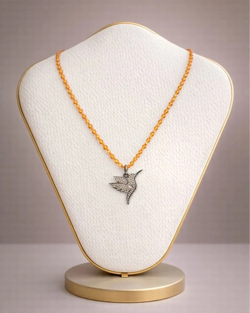 Hummingbird & Orange Sapphire Charm Necklace