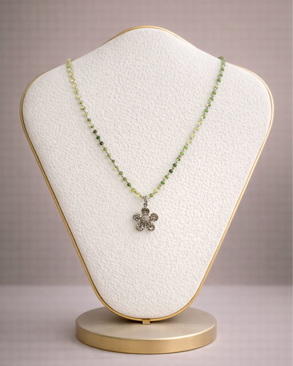 Green Tourmaline & Diamond Flower Charm Necklace