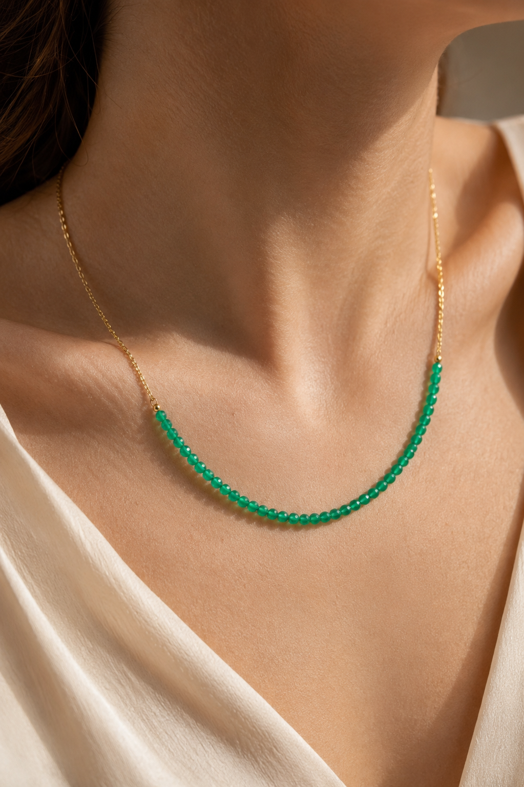 Knotted Emerald Necklace with 14K Gold Chain