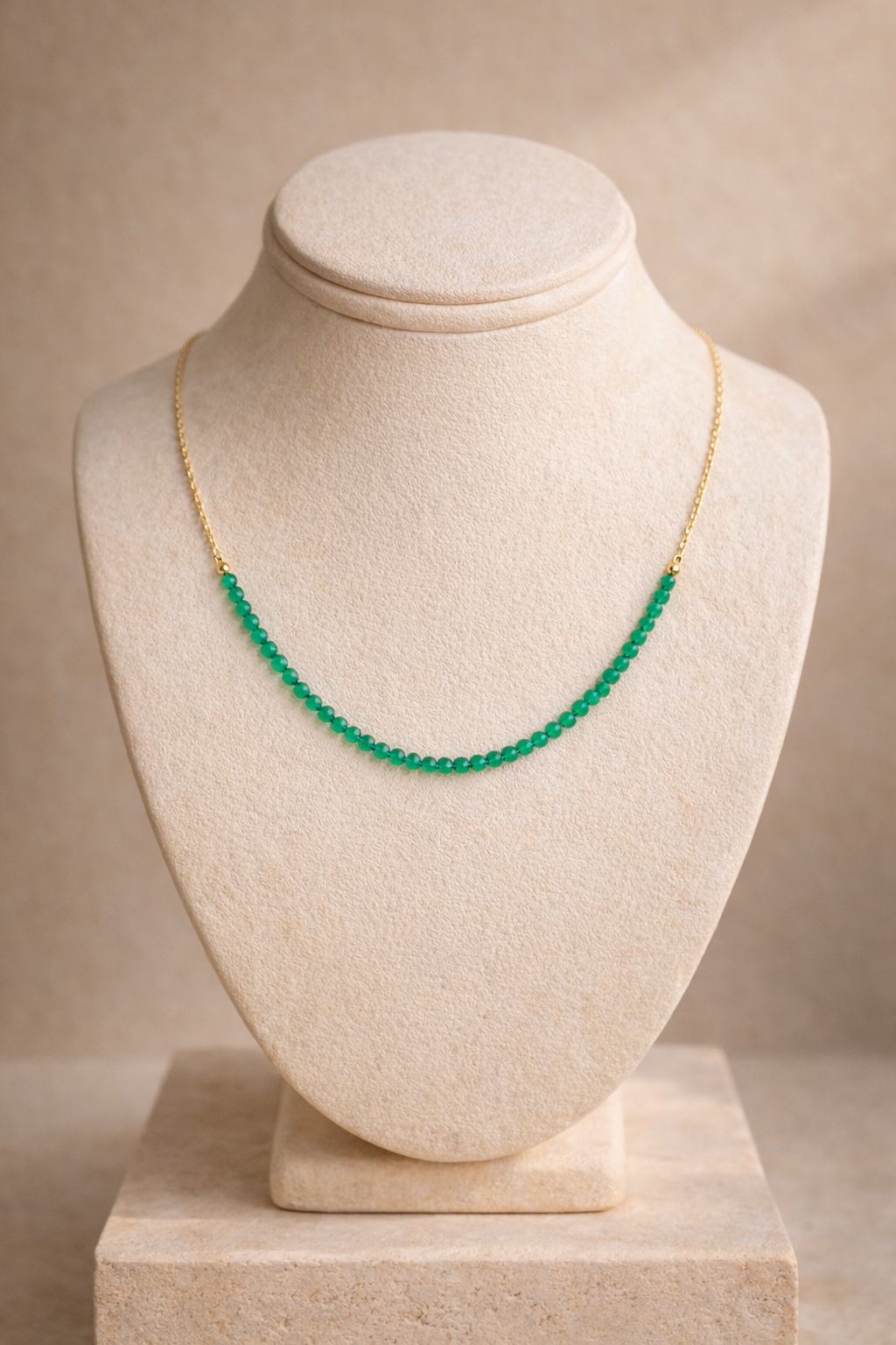 Knotted Emerald Necklace with 14K Gold Chain