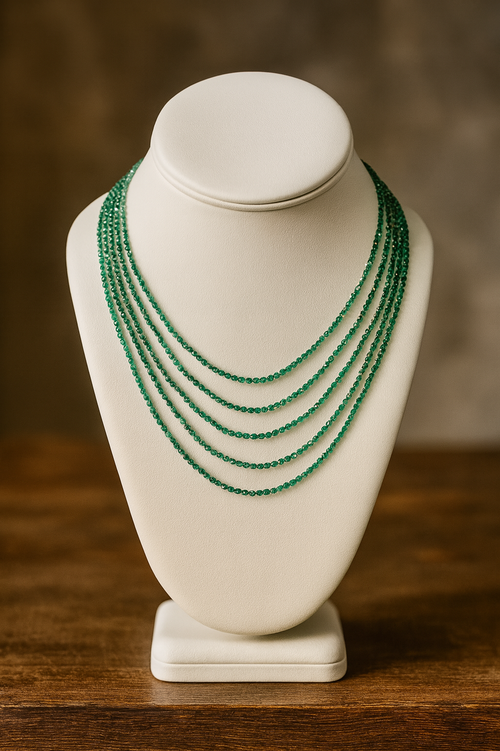 Emerald 5 Strand Necklace