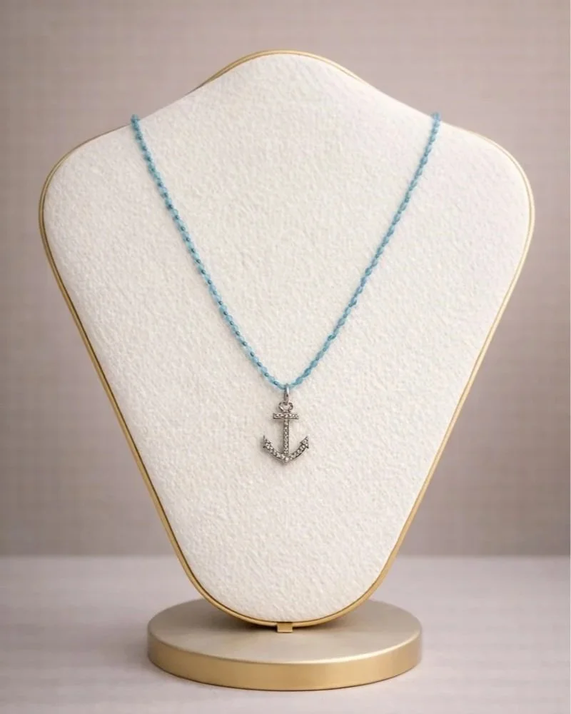Aquamarine and Anchor Charm Necklace