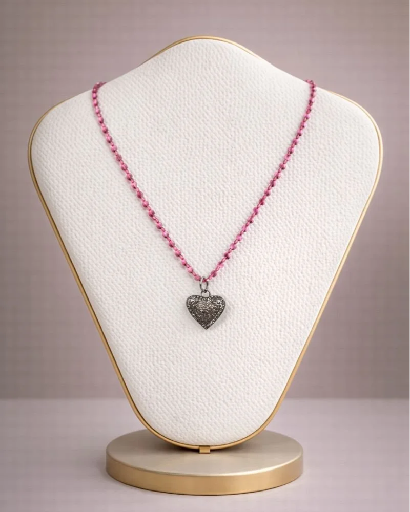 Pink Tourmaline and Diamond Heart Necklace