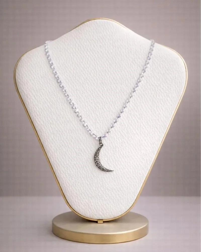Rainbow Moonstone & Diamond Moon Necklace