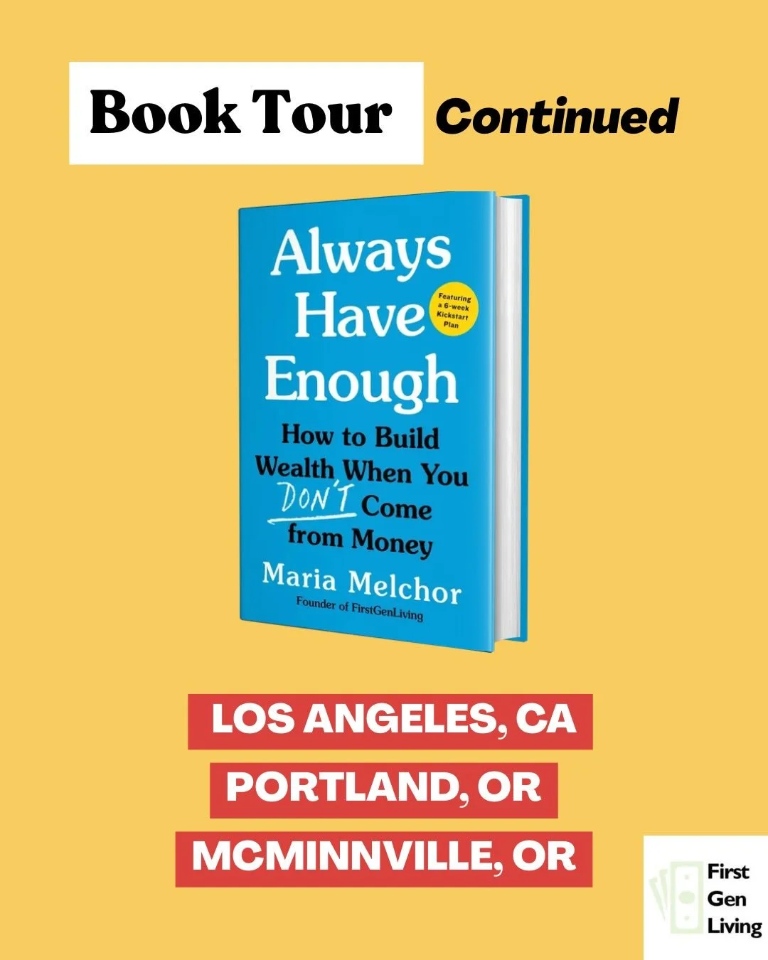 Comment &ldquo;firstgenevents&rdquo; (one word) and I&rsquo;ll DM you the link to save your spot 🩷

Los Angeles: Tickets are on sale now!

Portland + McMinnville: Tickets coming soon! Sign up for book tour announcements to be notified when these are