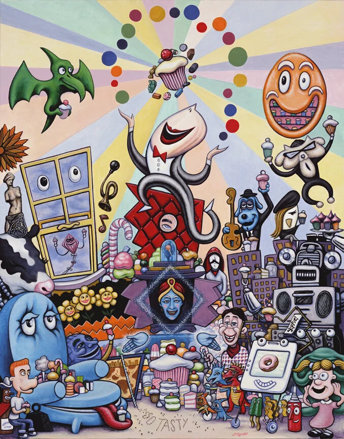 Illustration depicting a group of characters from PeeWee’s Playhouse.