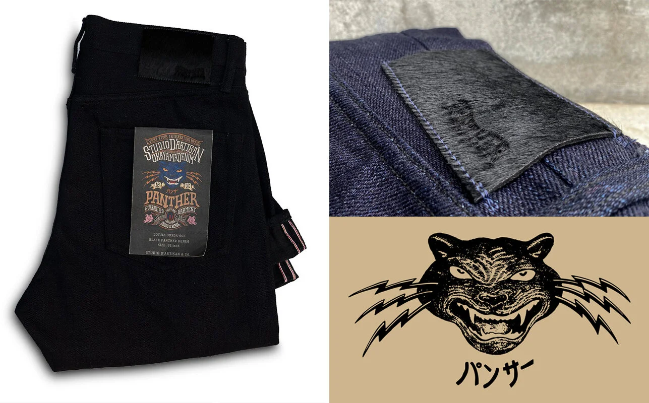 This Okayama Denim x Studio D'Artisan "Panther" collaboration features an 18oz indigo x black proprietary and limited run denim. The project title gets its name from the great stealth hunter, the Black Panther. An incredibly rare breed amongst even …