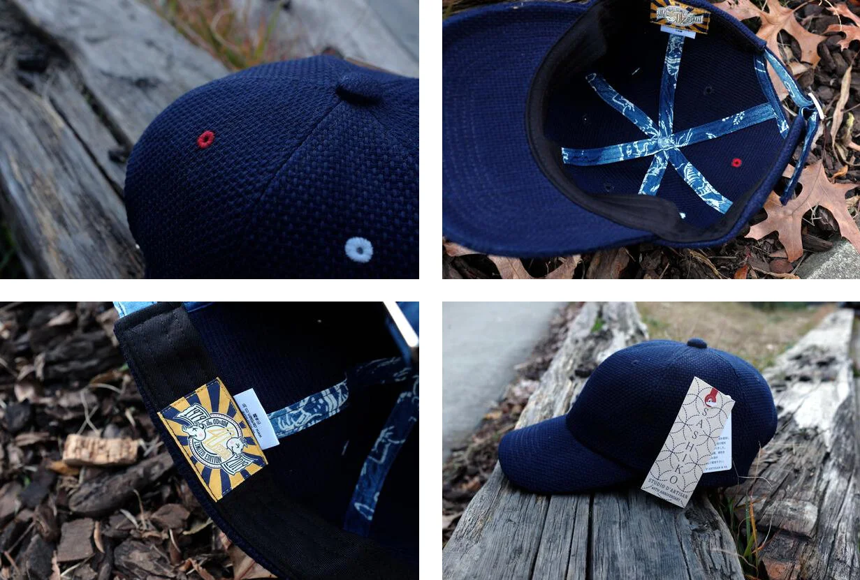 The sashiko fabric was also used in a super limited run of 80 pieces for a 6-panel 40th anniversary commemorative hat.