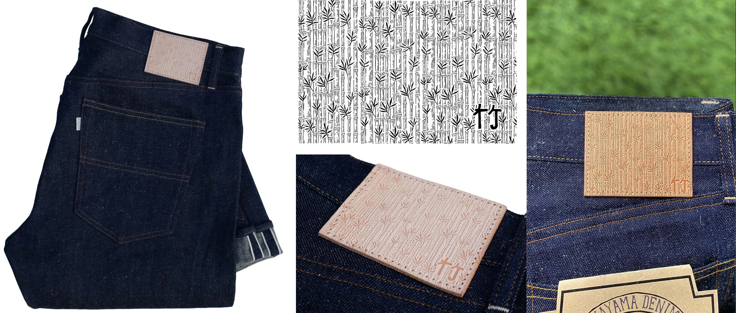 "Bamboo Forest" Natural Cowhide Leather patch features Japanese kanji for Bamboo (竹, or take).The ODJB Cotton x Bamboo Flasher is printed on Recycled Japanese paper.