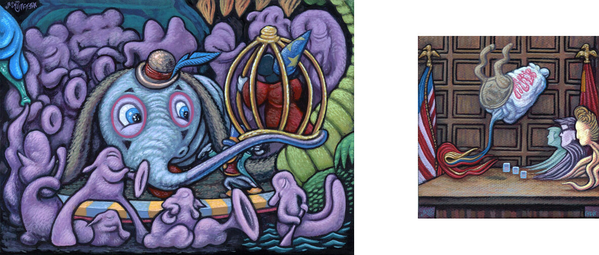 Left: Dumbonocchio (combo of Dumbo / PinnochioRight: Ok Then, illustration based on Raising Arizona