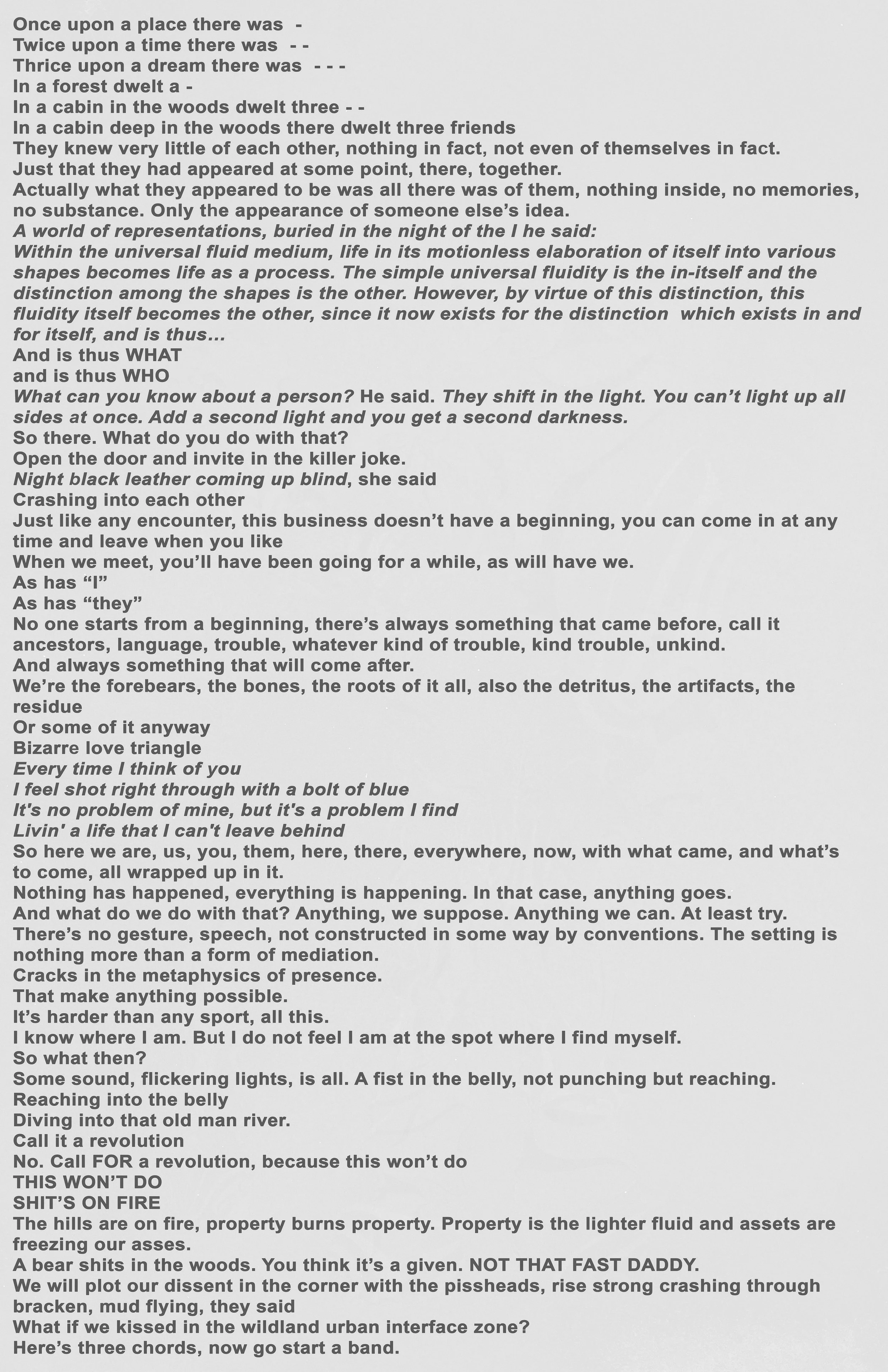 'A Bear Shits in the Woods (Three Chords Monologue)' - Olivia Mole 2023 (voiceover script)