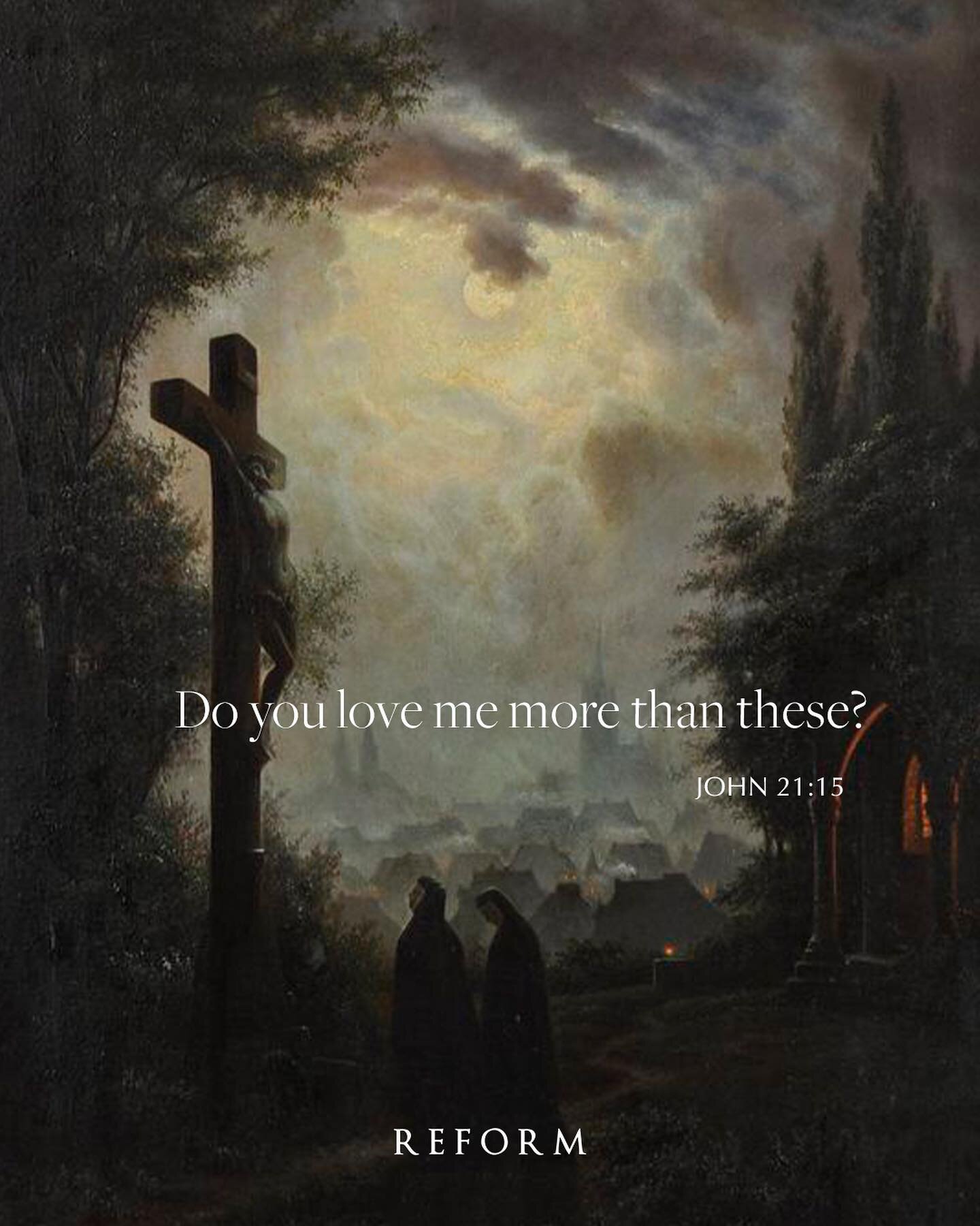 In John 21:15-17, Jesus asks Peter three times, &ldquo;Do you love me?&rdquo; 

By asking Peter, &ldquo;Do you love me more than these?&rdquo; Jesus is not inviting Peter to compare his love to that of others. Instead, he invites Peter to realize the