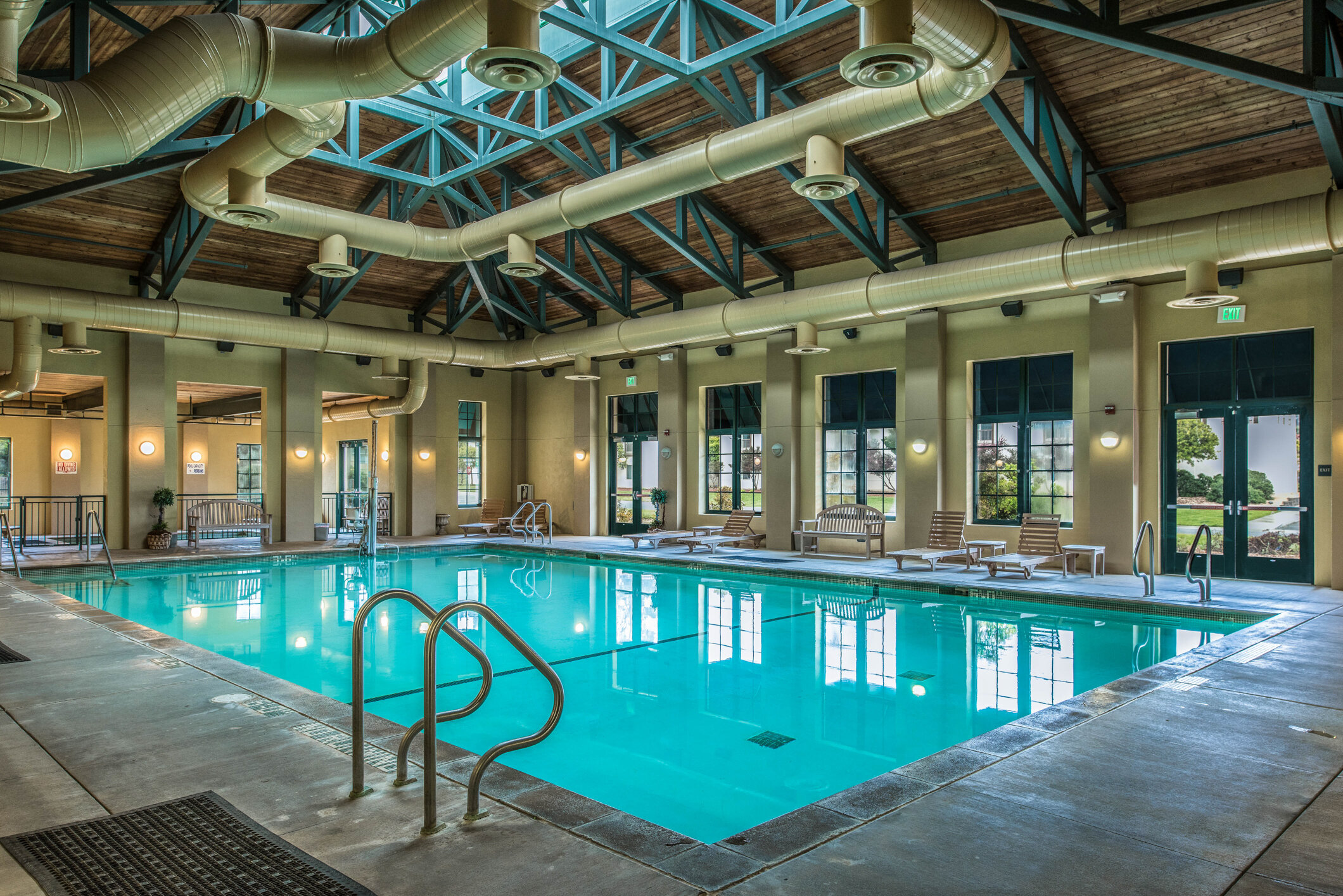 Indoor heated swimming and kiddie pools offer year-round fun for residents. 
