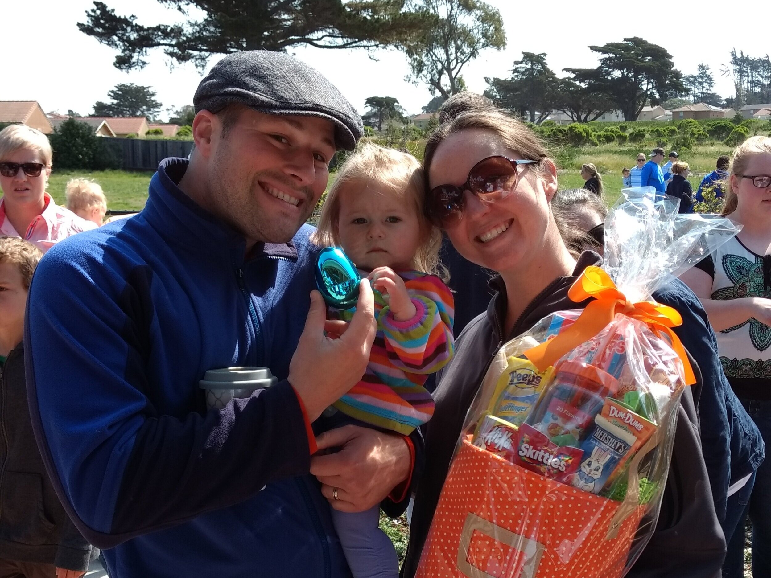 The Parks at Monterey families show off their Easter gift baskets.