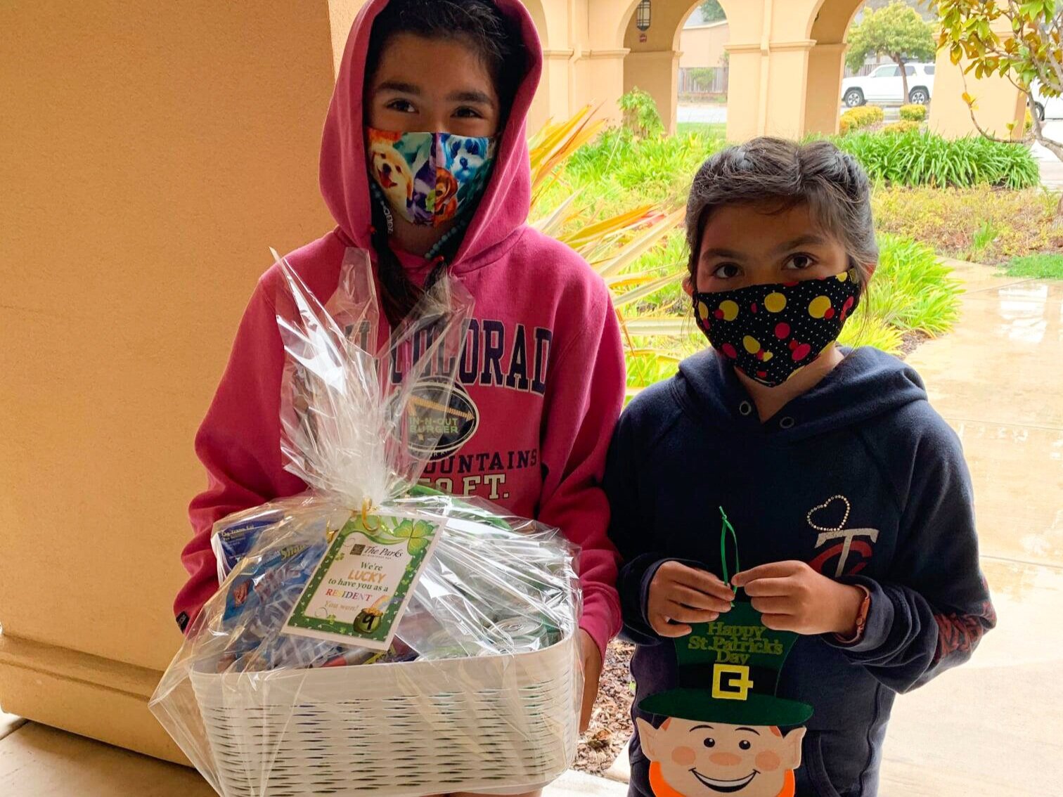 Residents hunt for leprechauns hidden in the community to win family movie gift baskets! 