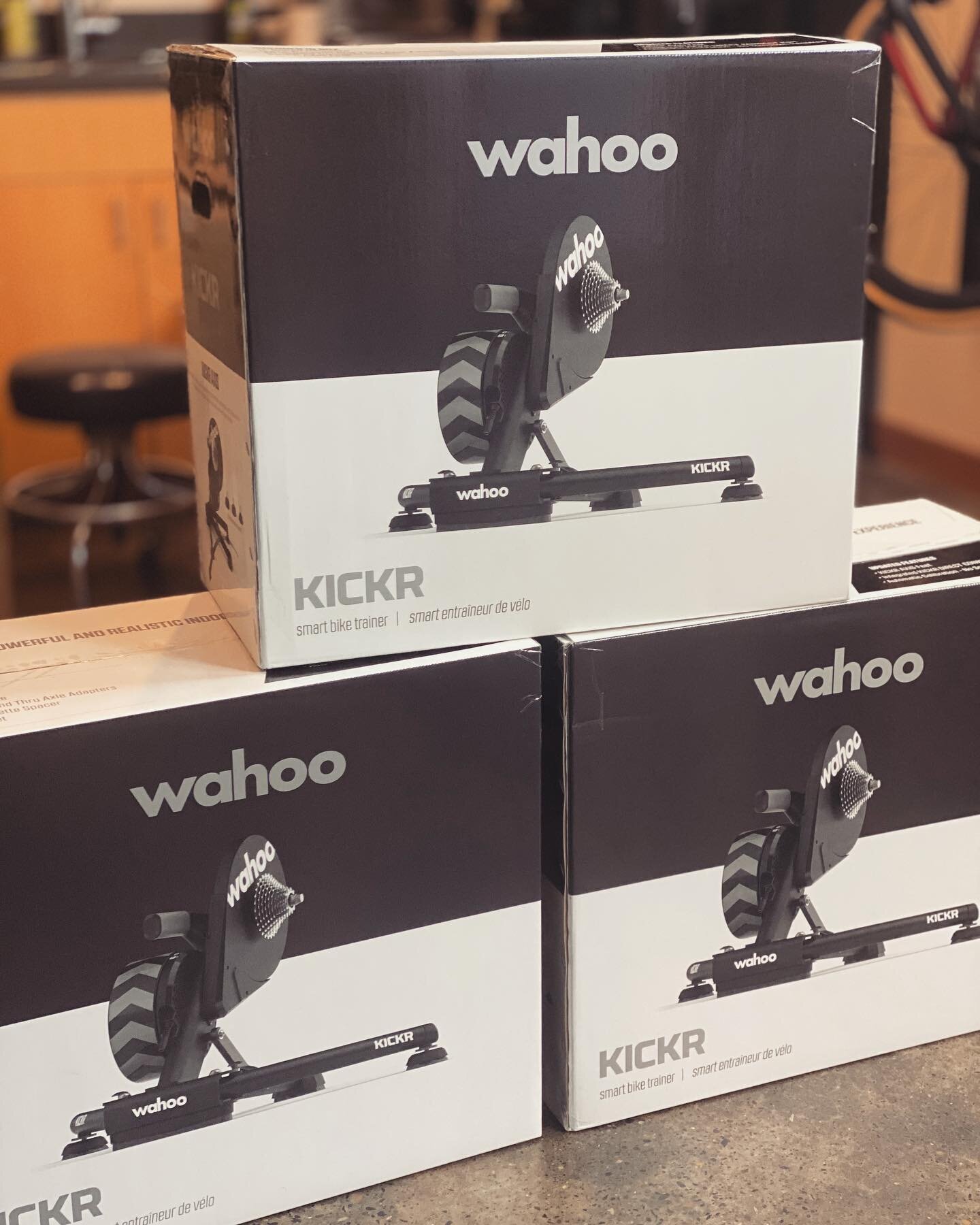 Rainy weather in the forecast means one thing... It&rsquo;s trainer season! The good news: We&rsquo;ve just received FOUR @wahoofitnessofficial Kickrs with new Axis feet and THREE Kickr Cores! The bad news: Those of you on our newsletter were first t