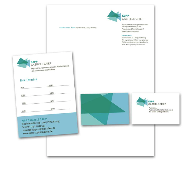 Logo und Printmaterialien wie Flyer, Visitenkarten und Briefpapier für die Praxis von Gabriele Griep Hamburg
