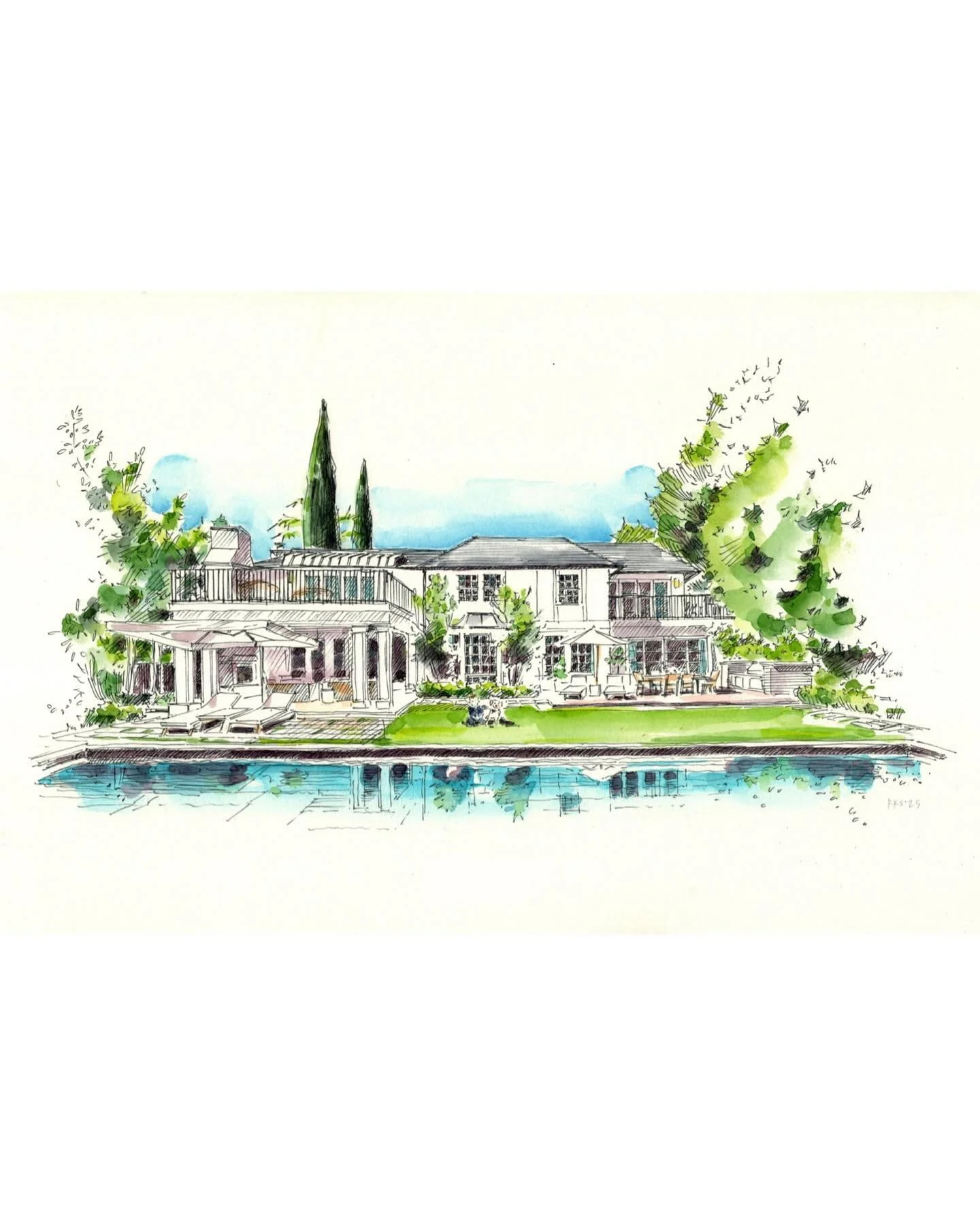 Recent watercolor commission of a stunning Beverly Hills home. 12&rdquo;x 18&rdquo;. 

Thank you @nicholeshanfeld for having me create this special gift for your client.
-
-
-
-
-
#watercolorsketch #lineandwash #penandwatercolor #watercolor #acuarela