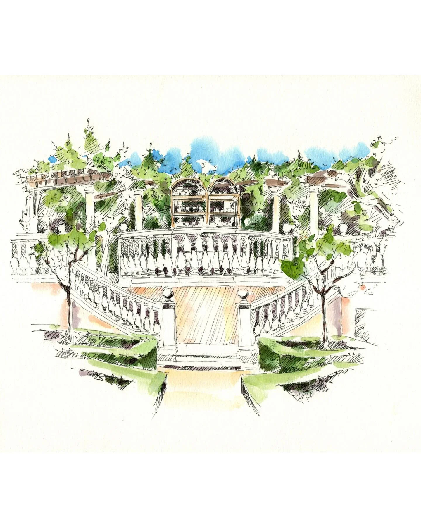 The gardens and location of cocktail hour, part of a collection of watercolors I created documenting an incredible day. I drew on location as the event took place and completed the collection in my studio. 

Private Estate, Laguna Beach. 

VENDORS:&n