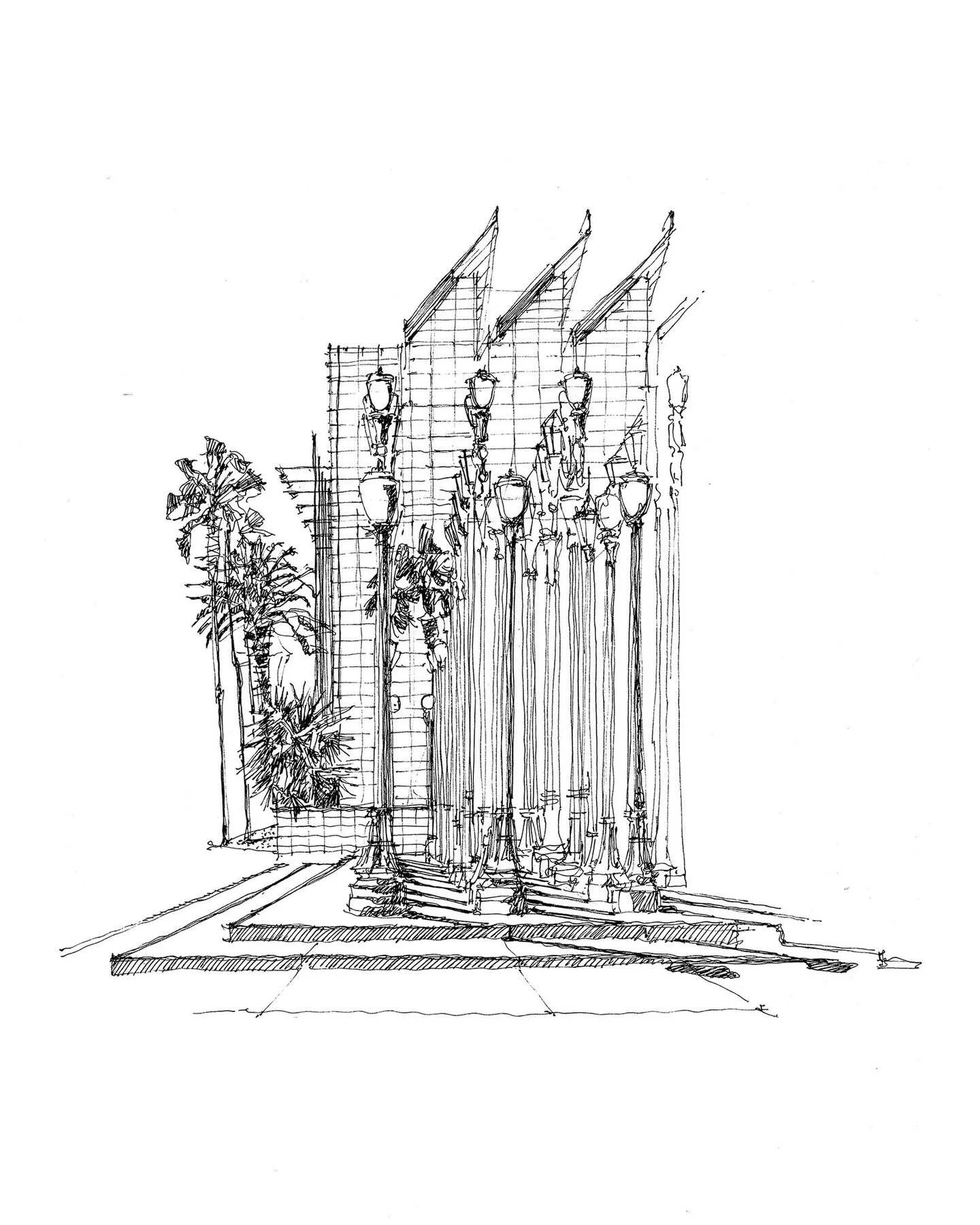 Urban Light @lacma, drawn en plein air in my sketchbook and printed to order at 8&rdquo; x 10&rdquo;. Urban Light is part of an extensive series of Los Angeles landmarks drawn on location all over the city. 
Swipe for the original sketchbook drawing.