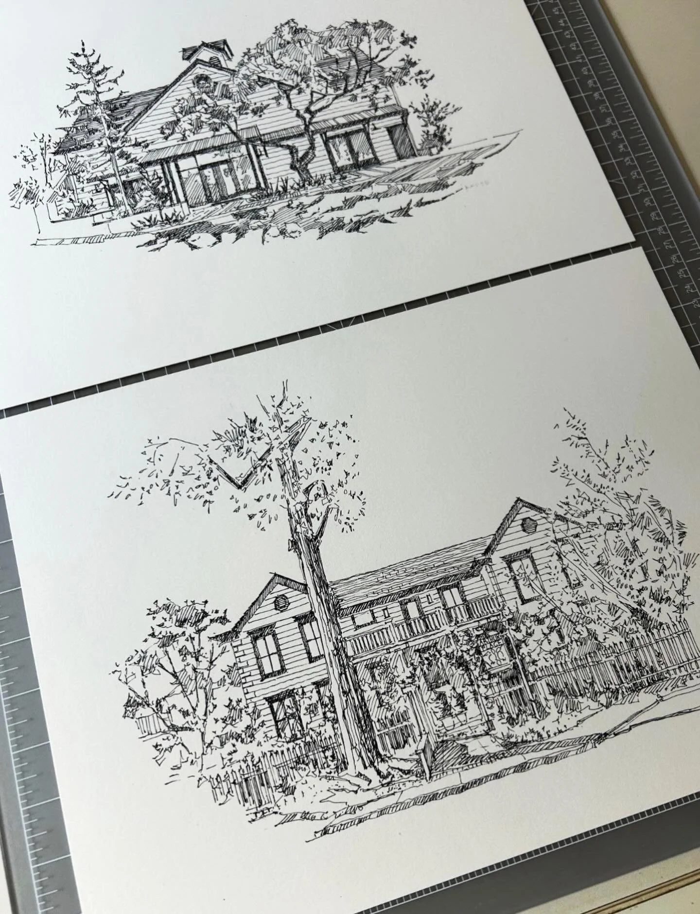 Recent prints of two drawings of MacArthur Place in Sonoma, California, part of a series of work created en plein air (on location) during a short term artist residency. 
@macarthurplace
&nbsp;-
-
-
-
-
#macarthurplace #sonoma #californiaartist  #urb