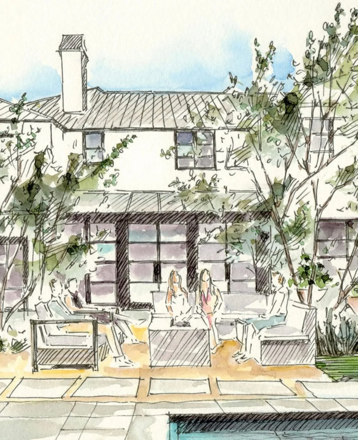 Watercolor commission Pacific Palisades home. 12&rdquo;x 18&rdquo;. 

Thank you @nicholeshanfeld for having me create this special gift for your client.
-
-
-
-
-
#penandwash #watercolor #houseillustration
#pacificpalisades #closinggift