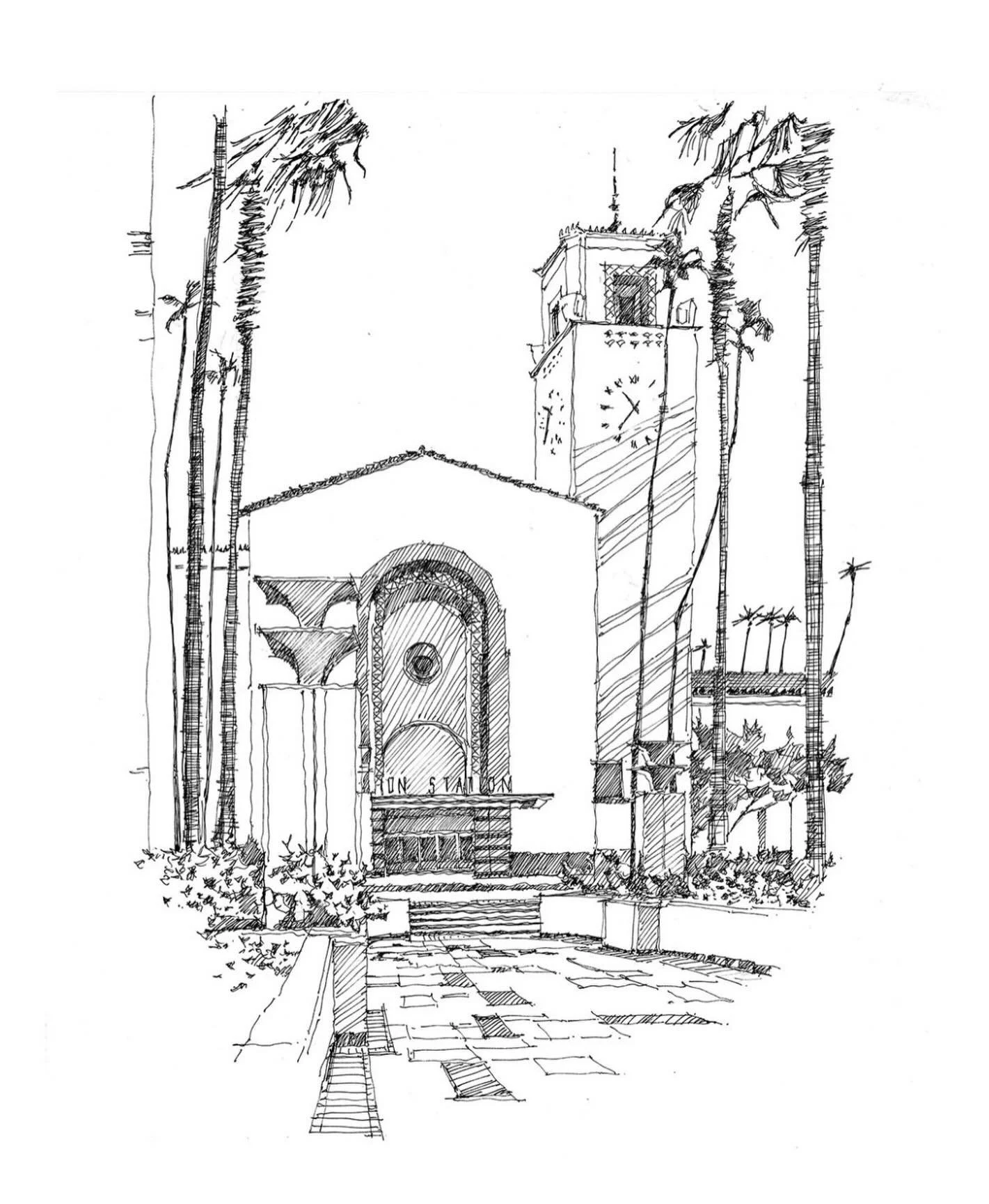 Union Station Los Angeles, drawn en plein air in Downtown LA&mdash;capturing the clock tower and palm-lined fa&ccedil;ade in ink. Part of my ongoing Los Angeles landmarks series, with prints available&mdash;link in bio.
@unionstationla

#losangelesar