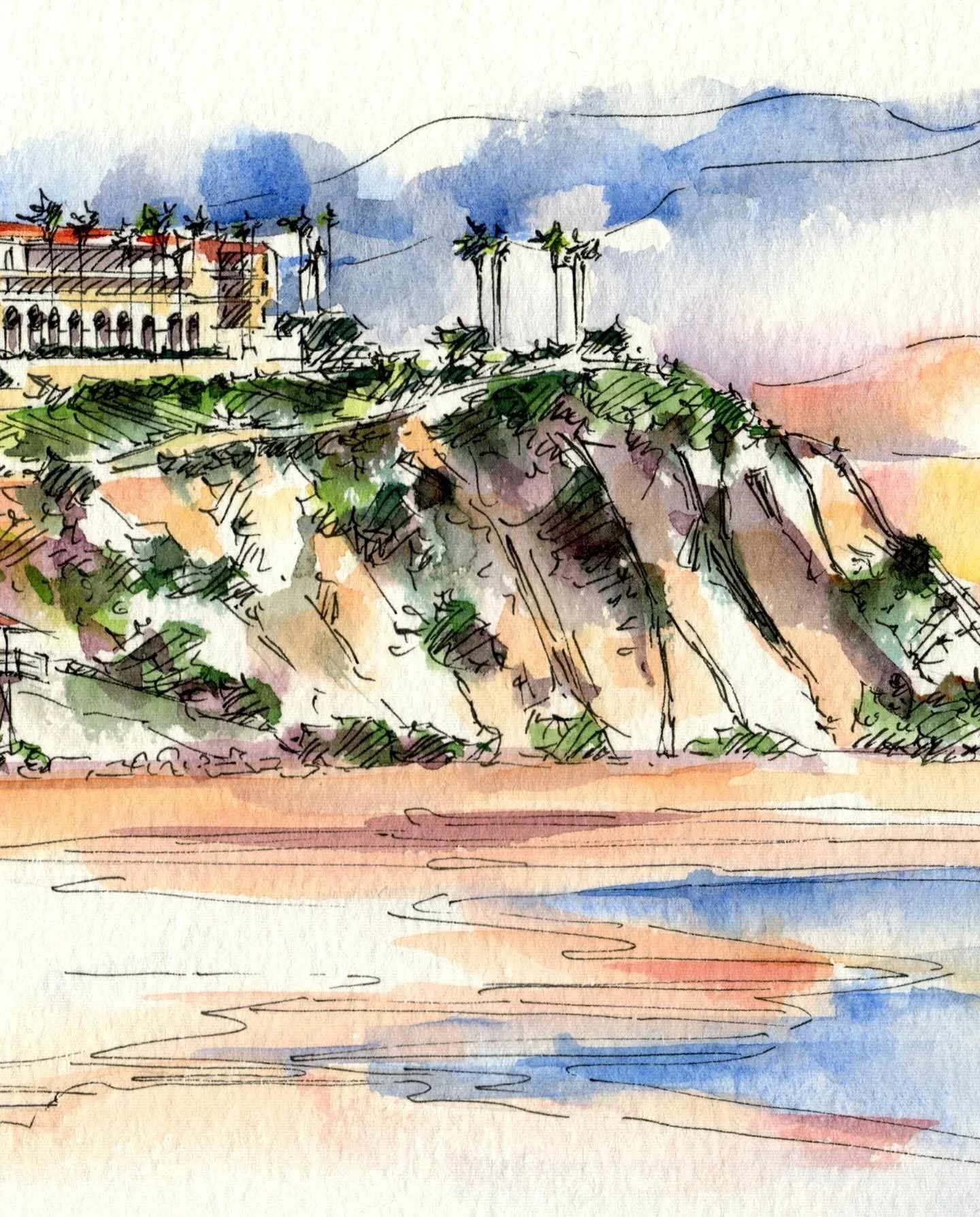 Sunset over the bluffs in Laguna Niguel. A detail from a watercolor commission of The Ritz-Carlton.

#LagunaNiguel #RitzLaguna #CaliforniaCoast  #CustomWatercolor
#VenueIllustration