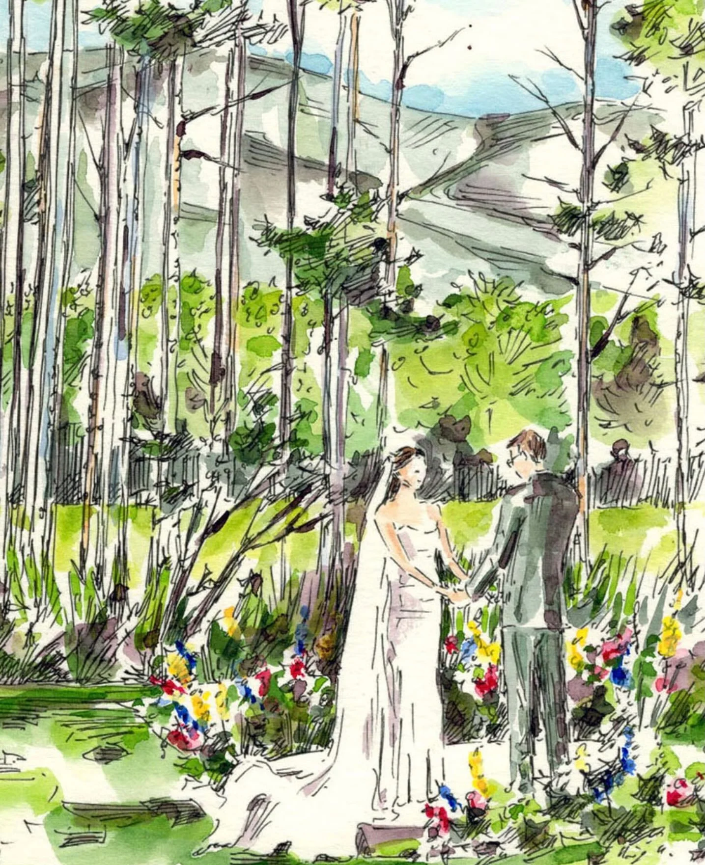 Vows among the aspen trees. A detail from a very special wedding in Jackson Hole.
#jacksonholewedding #watercolorartist #lineandwash #weddingart #customwatercolor
@bernadette_tankle
