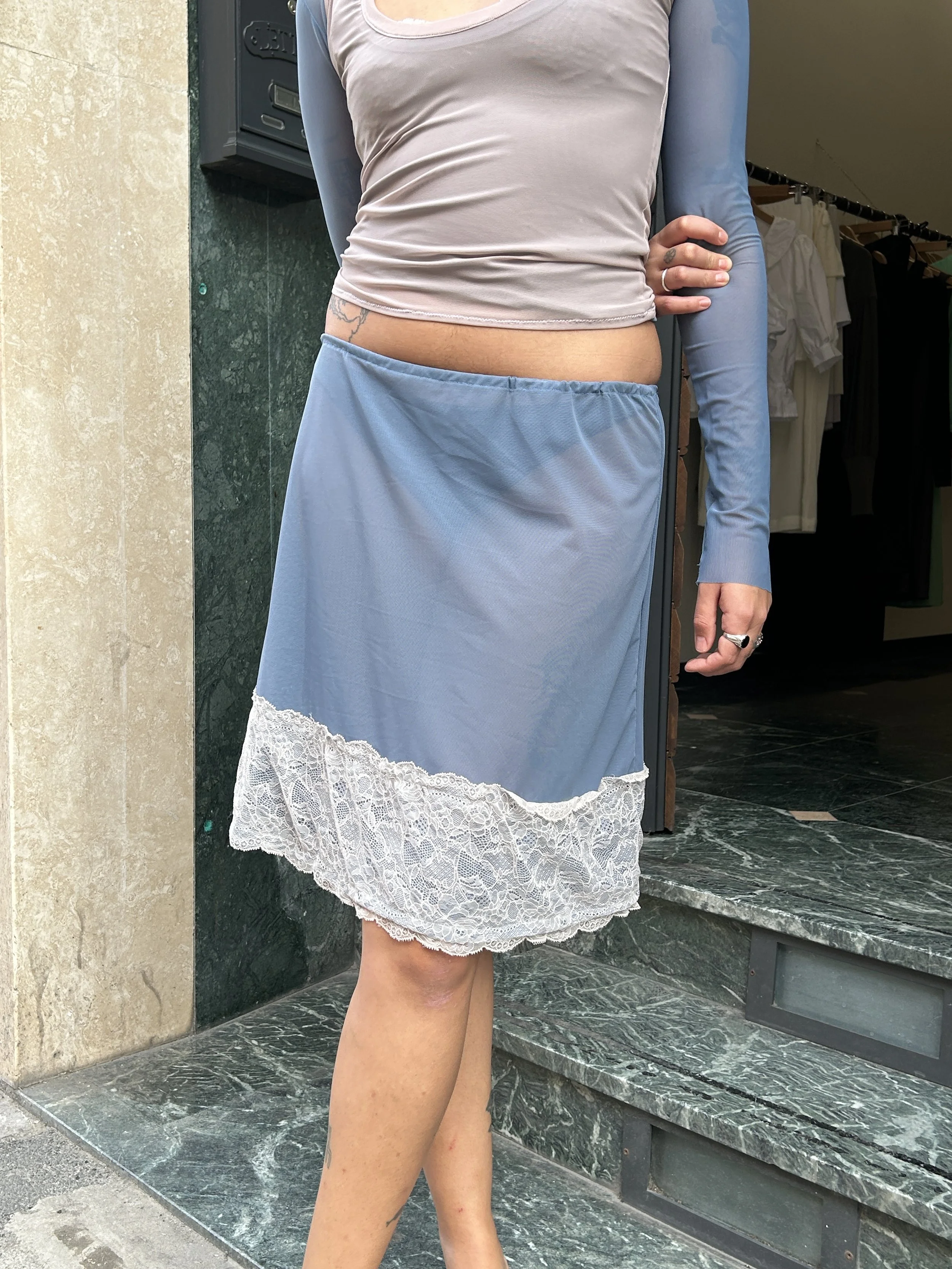 Lace Trim Mesh Skirt