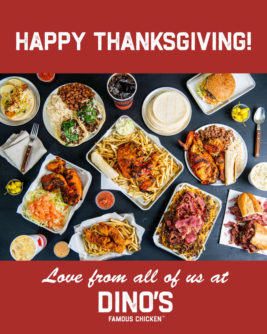 Happy Thanksgiving from all of us at Dino's Famous Chicken! Wishing you a tasty feast and quality time with loved ones today!

#Thanksgiving2025