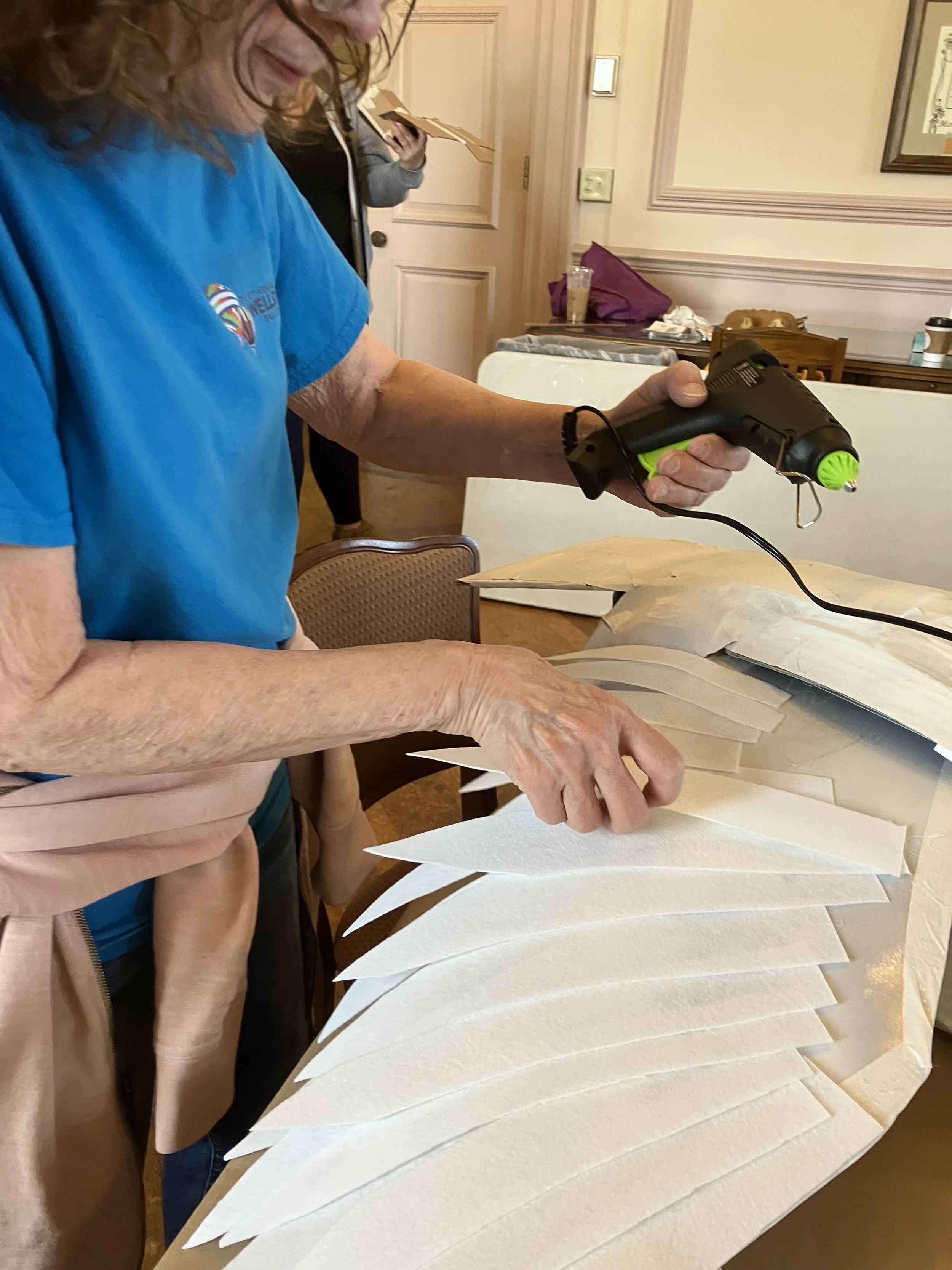 Images from a "bird puppet building" workshop organized by the Babcock Theatre Preservation Society. 5 out of the 9 birds in this exhibition were co-created by  the community. The birds and buffalo puppet will be exhibited at the Wellsville Christmas