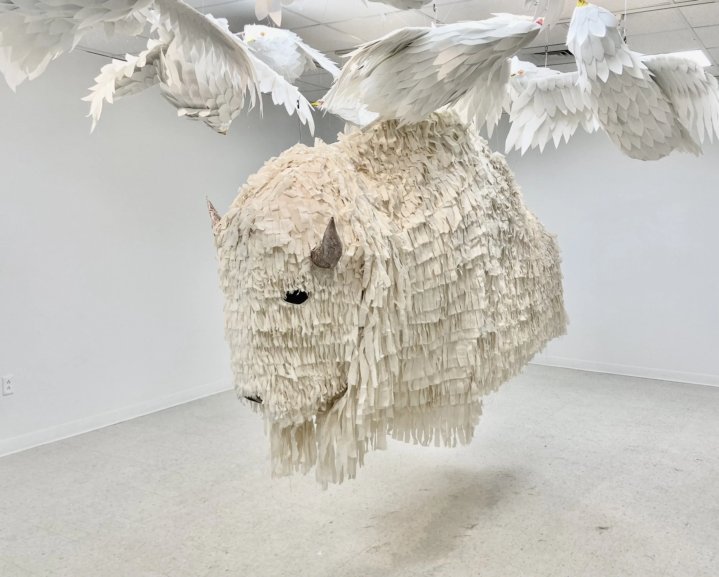 Buffalo and Seagull puppets shown in Man Eat Animal Eat Man Exhibition.
