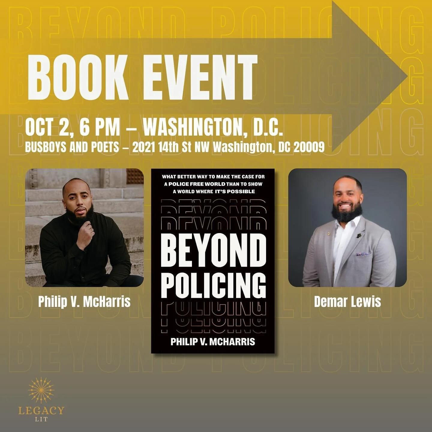 DC! I&rsquo;ll be at Busboys and Poets on 14th St next week October 2nd at 6 PM! I&rsquo;ll be talking with my brother and colleague @thegreater5ool to continue the critical dialogue around abolition and reimagining justice.

DC has one of the highes