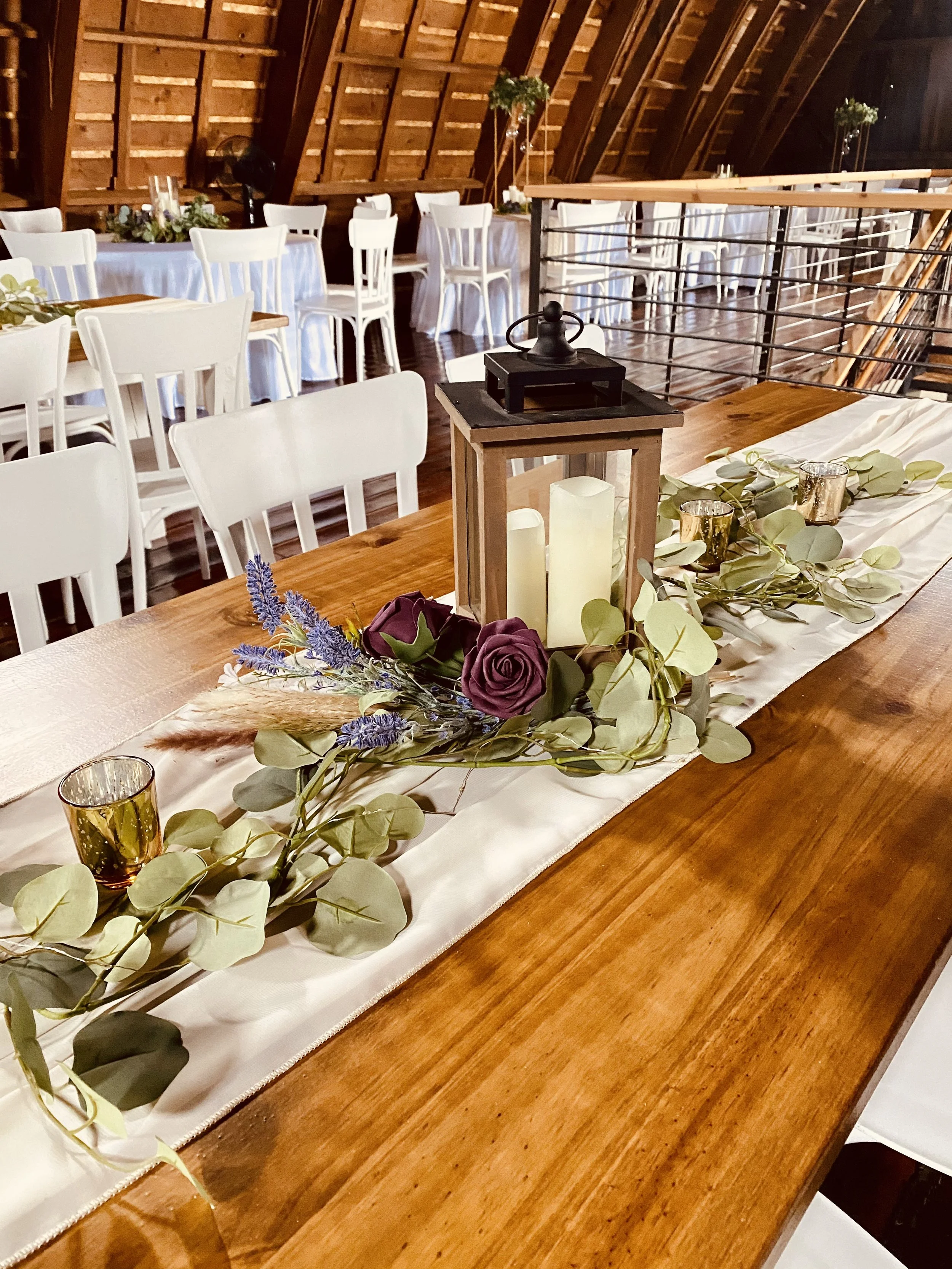 Wood Lantern:Eucalyptus Greenery:Gold Votives.jpg
