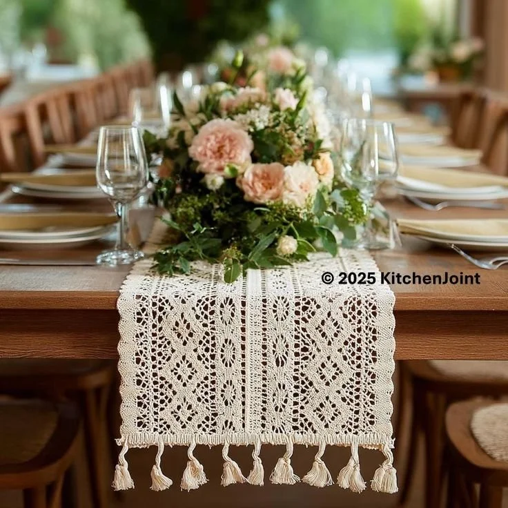 Boho Crochet Table Runner