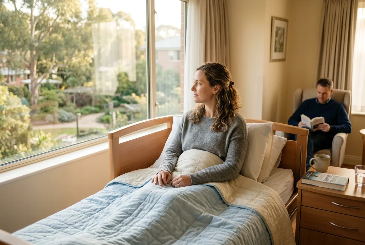 Woman recovering after robotic Essure reversal surgery, looking forward to fertility restoration