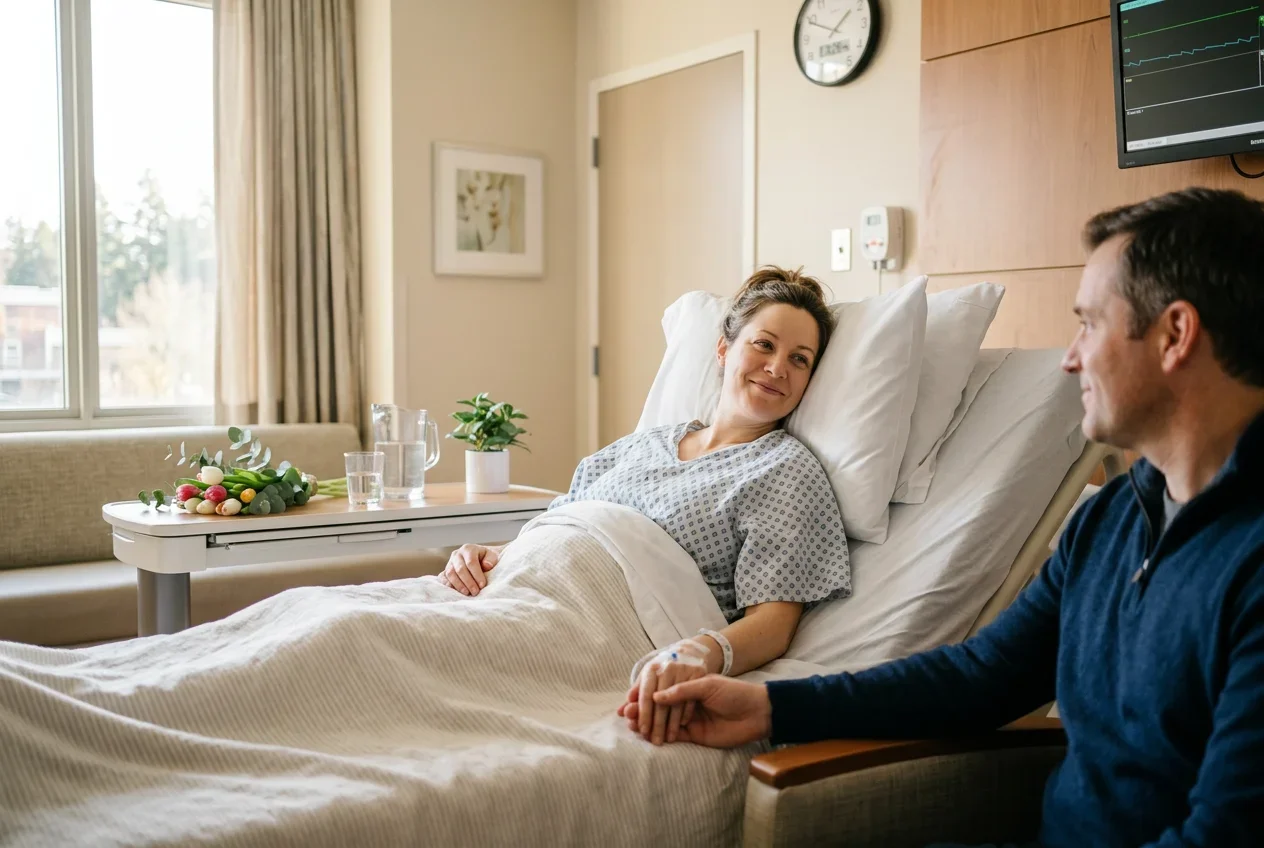 Woman recovering comfortably after robotic tubal reversal surgery