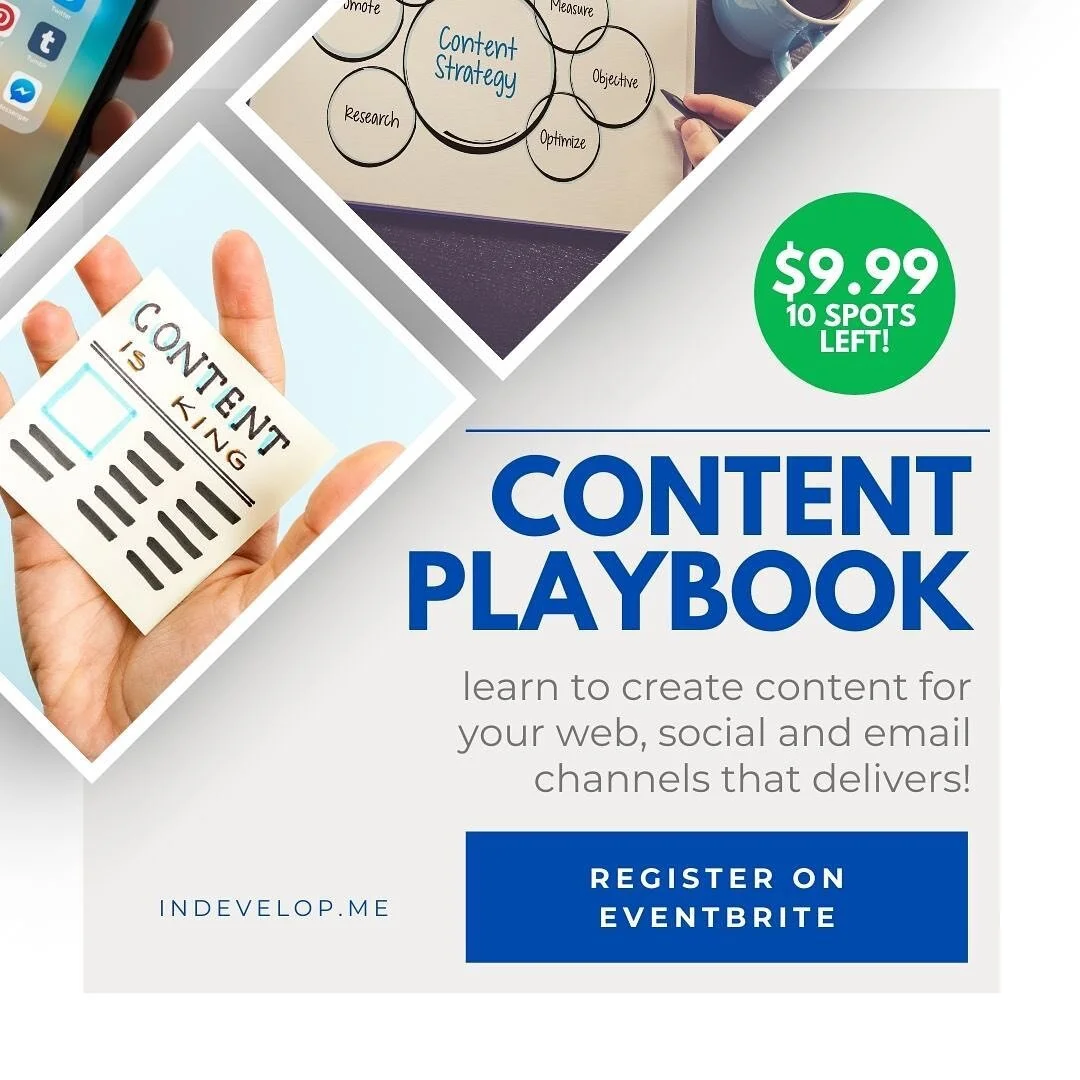 The Content Playbook course has officially launched! Get your spot in the course for $9.99 - only 10 spots left at this rate.

The Content Playbook is an online, self-paced course designed to take your digital presence, website and social media to an