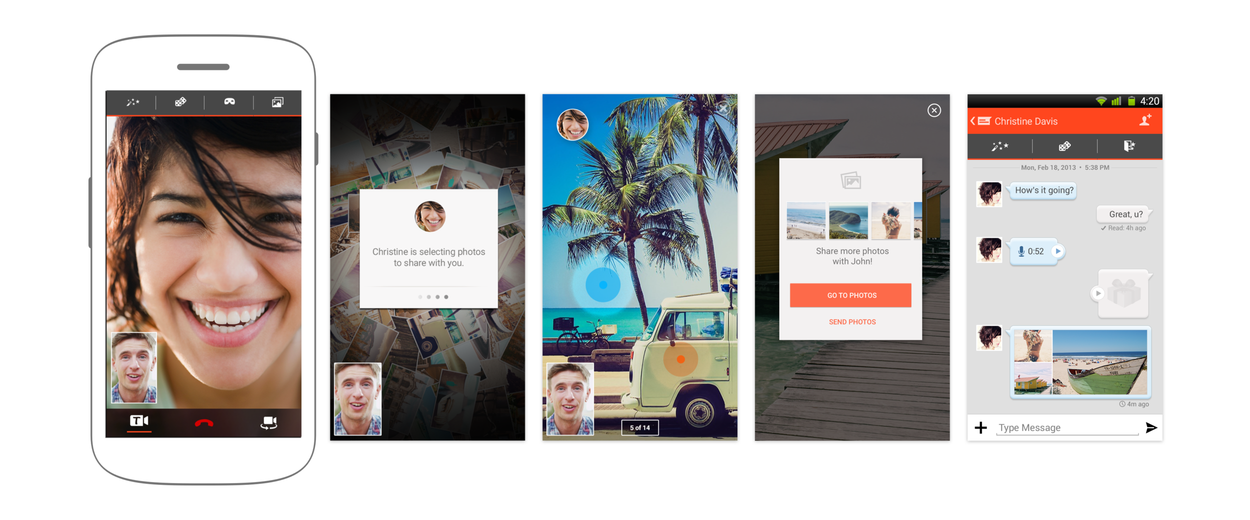 Final mockups of key screens for the content sharing experience.