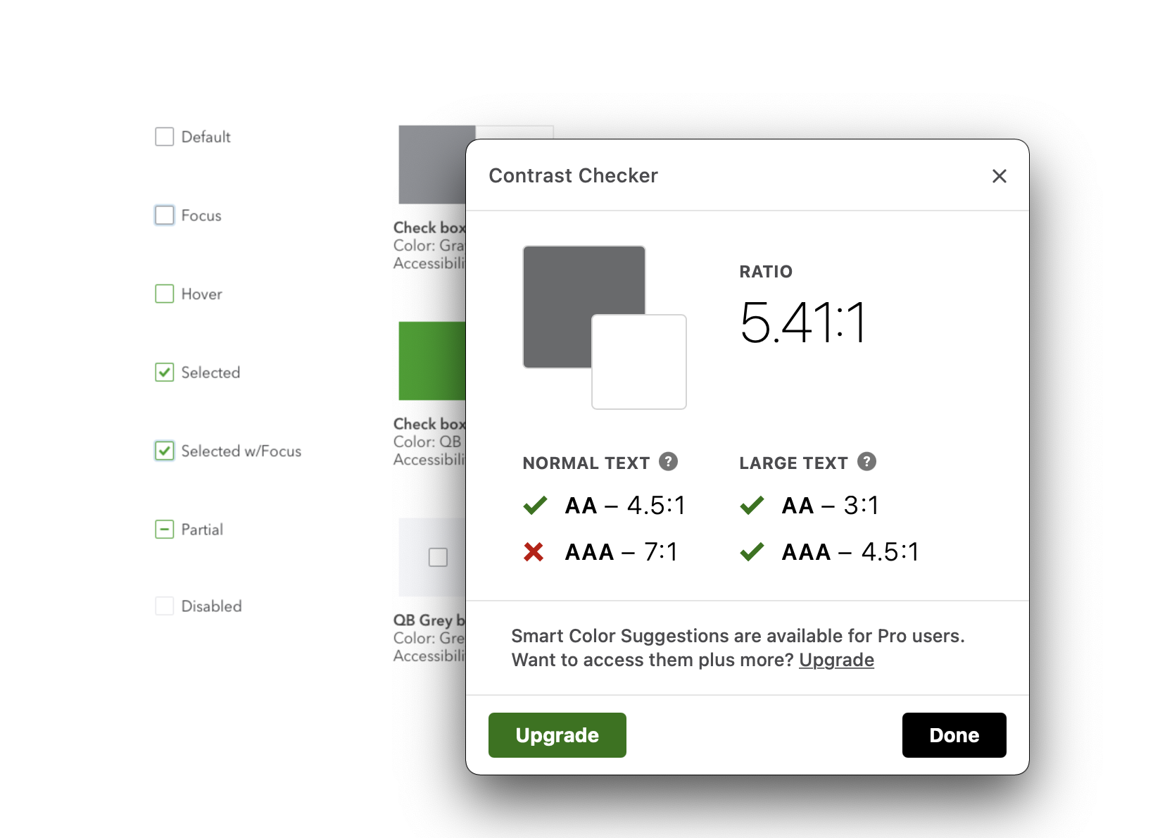 This is an example of how we test for accessibility compliance in the component design process. For tools we utilize Stark plugin for Sketch