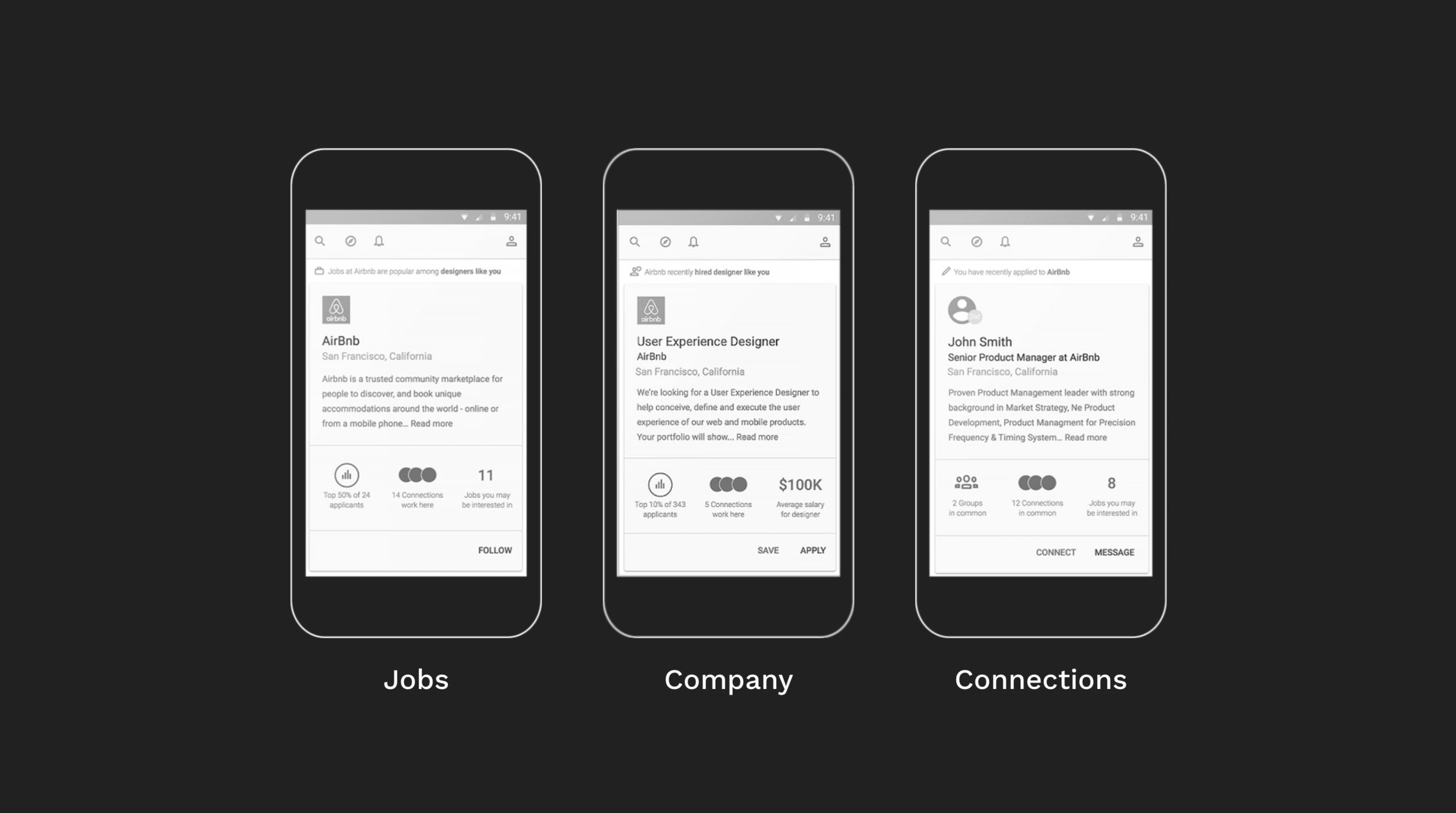 This was an early wireframe of the cards to help communicate the idea to my team.