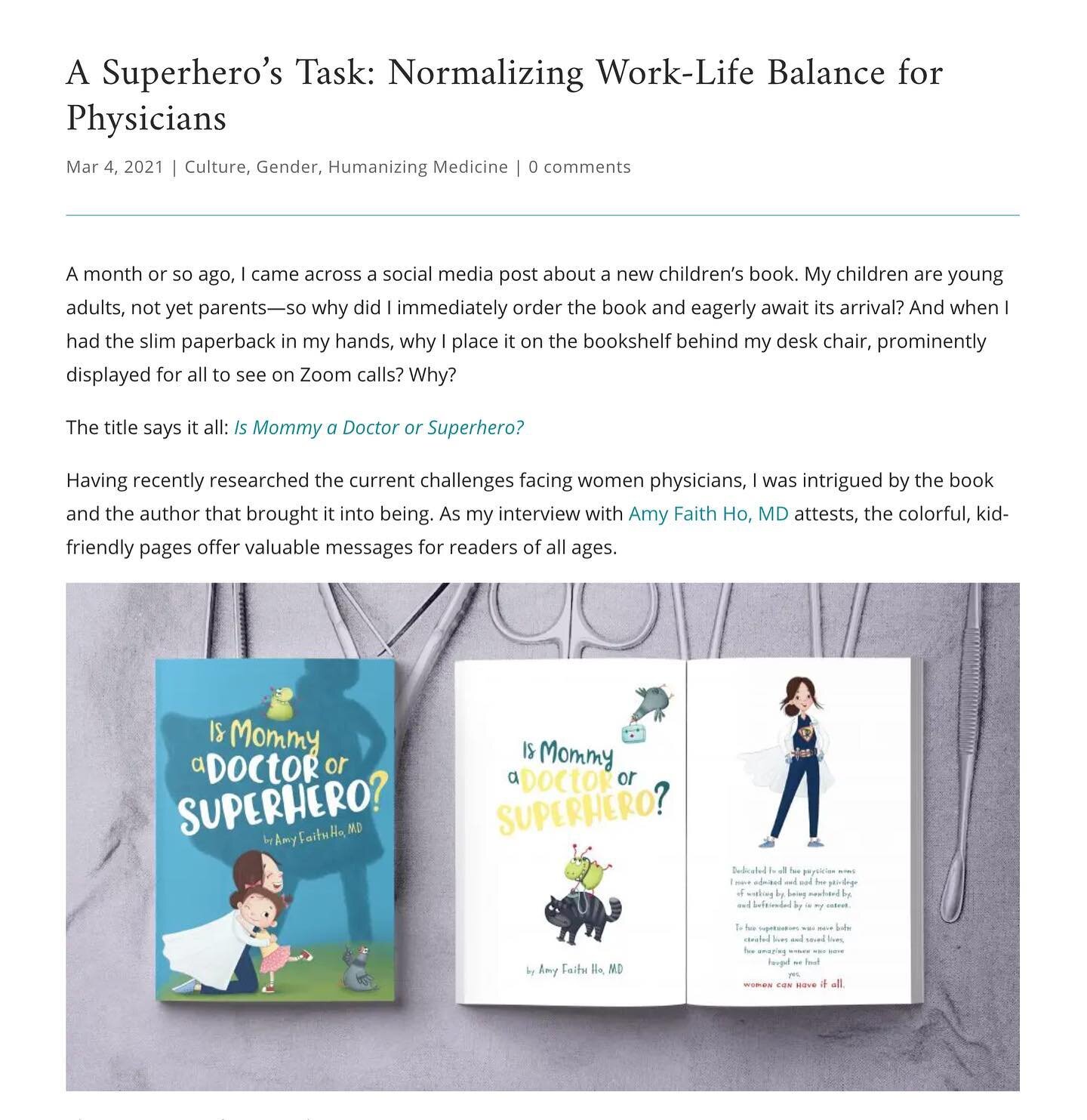 One of the most fun and unexpected side effects of @doctormommybook has been connecting with amazing women around the world on shared interests of #womenempowerment ❤️👩🏼👩🏾👩🏻👩🏿👩🏼&zwj;🦰 A lovely write up on &ldquo;Is Mommy a Doctor or Superh