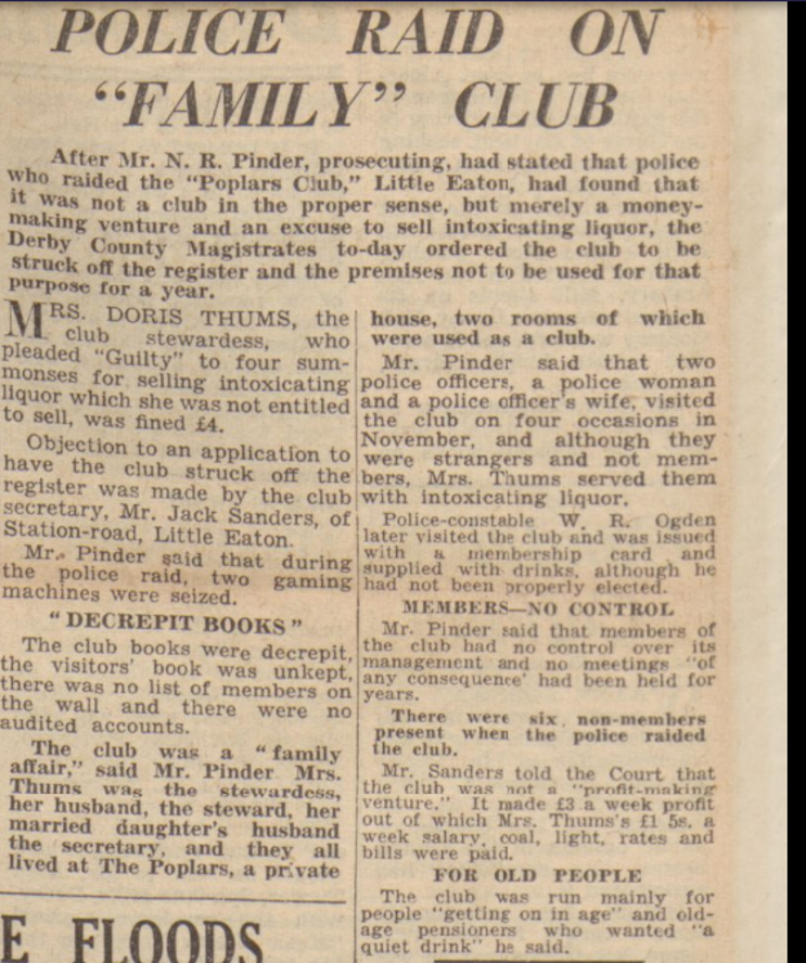 Newspaper article about police raid on Poplars